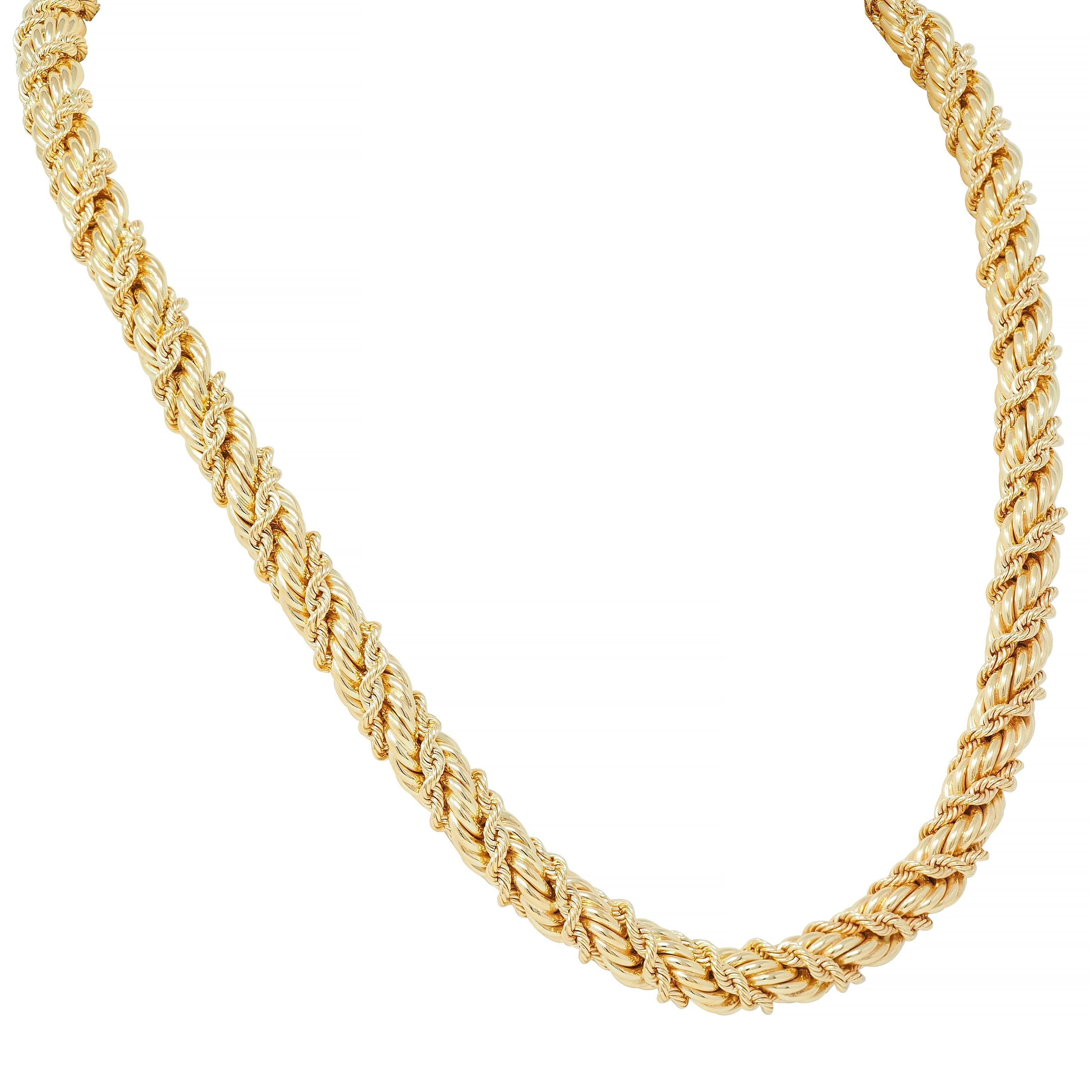 Schlumberger Tiffany & Co. Smaragd 18 Karat Gold gedrehte Seil Vintage Halskette mit Smaragd (Cabochon) im Angebot