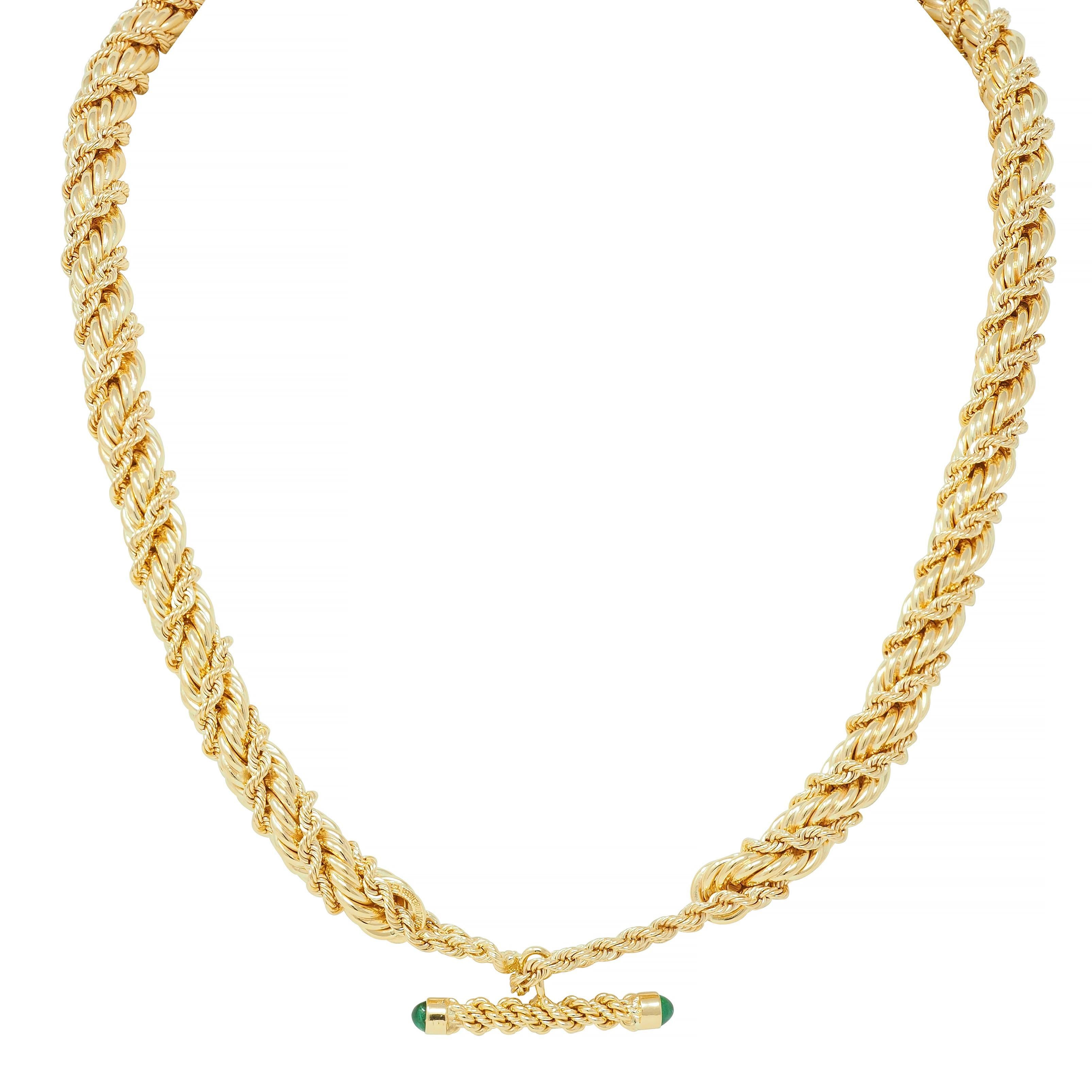 Women's or Men's Schlumberger Tiffany & Co. Emerald 18 Karat Gold Twisted Rope Vintage Necklace