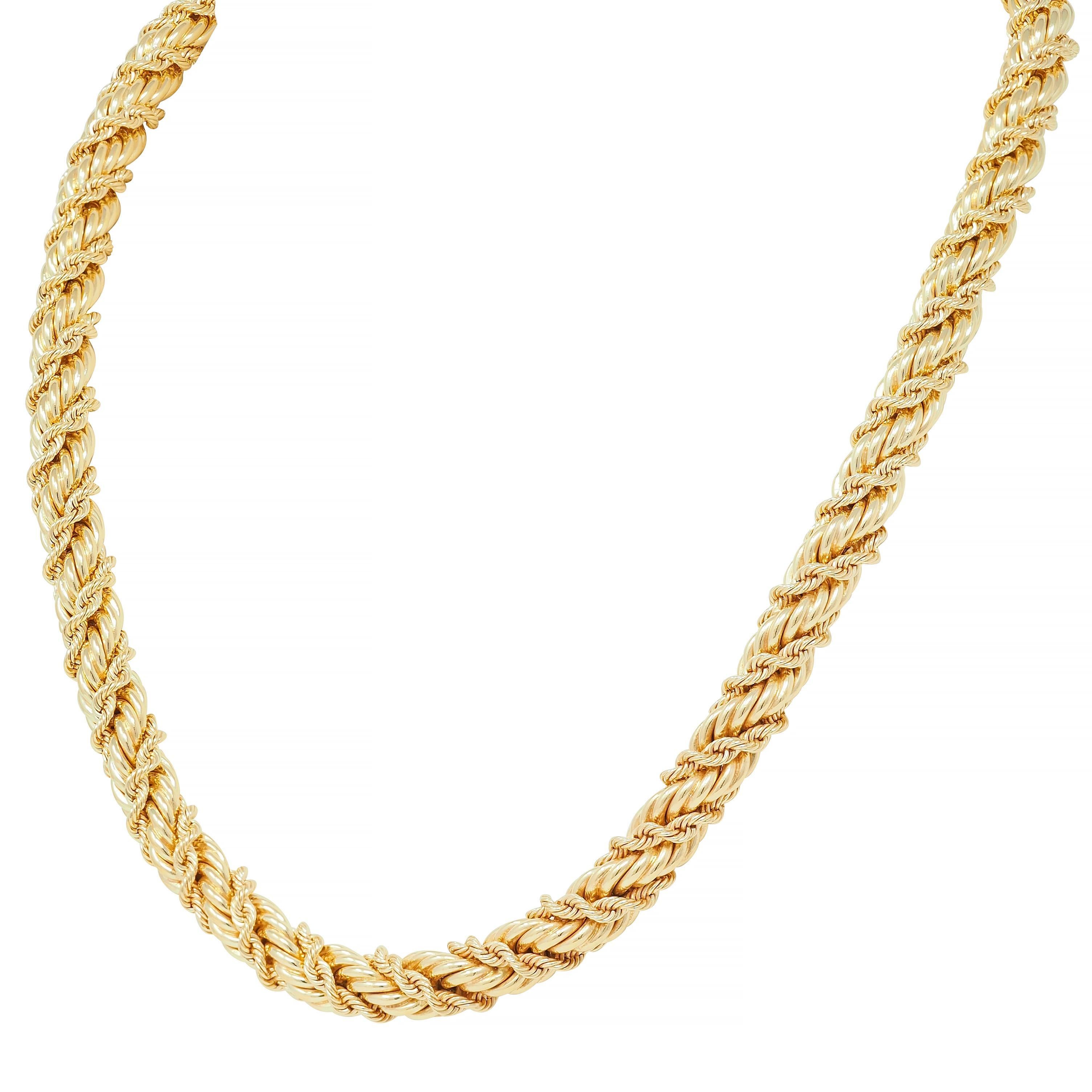 Schlumberger Tiffany & Co. Smaragd 18 Karat Gold gedrehte Seil Vintage Halskette mit Smaragd für Damen oder Herren im Angebot