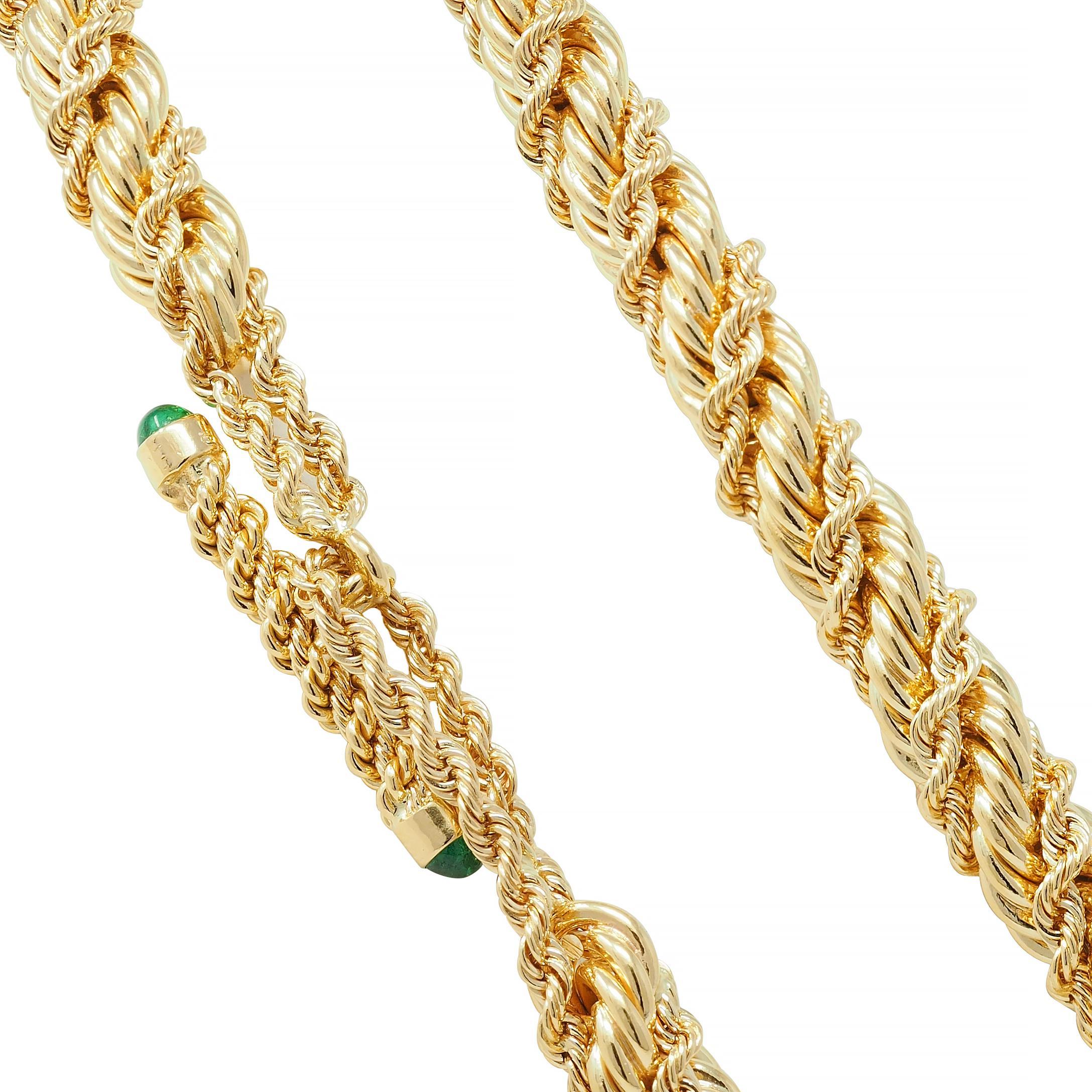 Schlumberger Tiffany & Co. Emerald 18 Karat Gold Twisted Rope Vintage Necklace For Sale 1