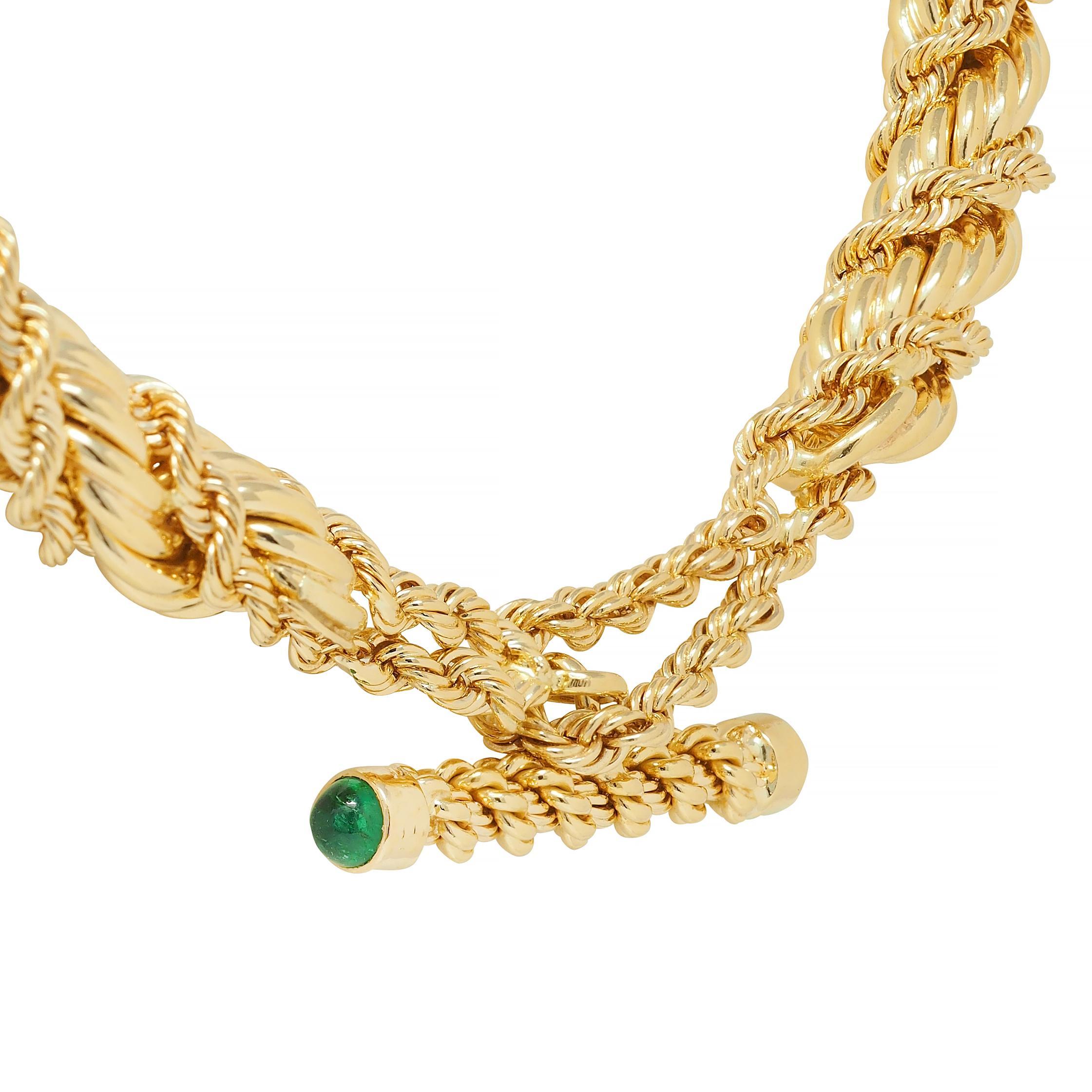 Schlumberger Tiffany & Co. Smaragd 18 Karat Gold gedrehte Seil Vintage Halskette mit Smaragd im Angebot 2