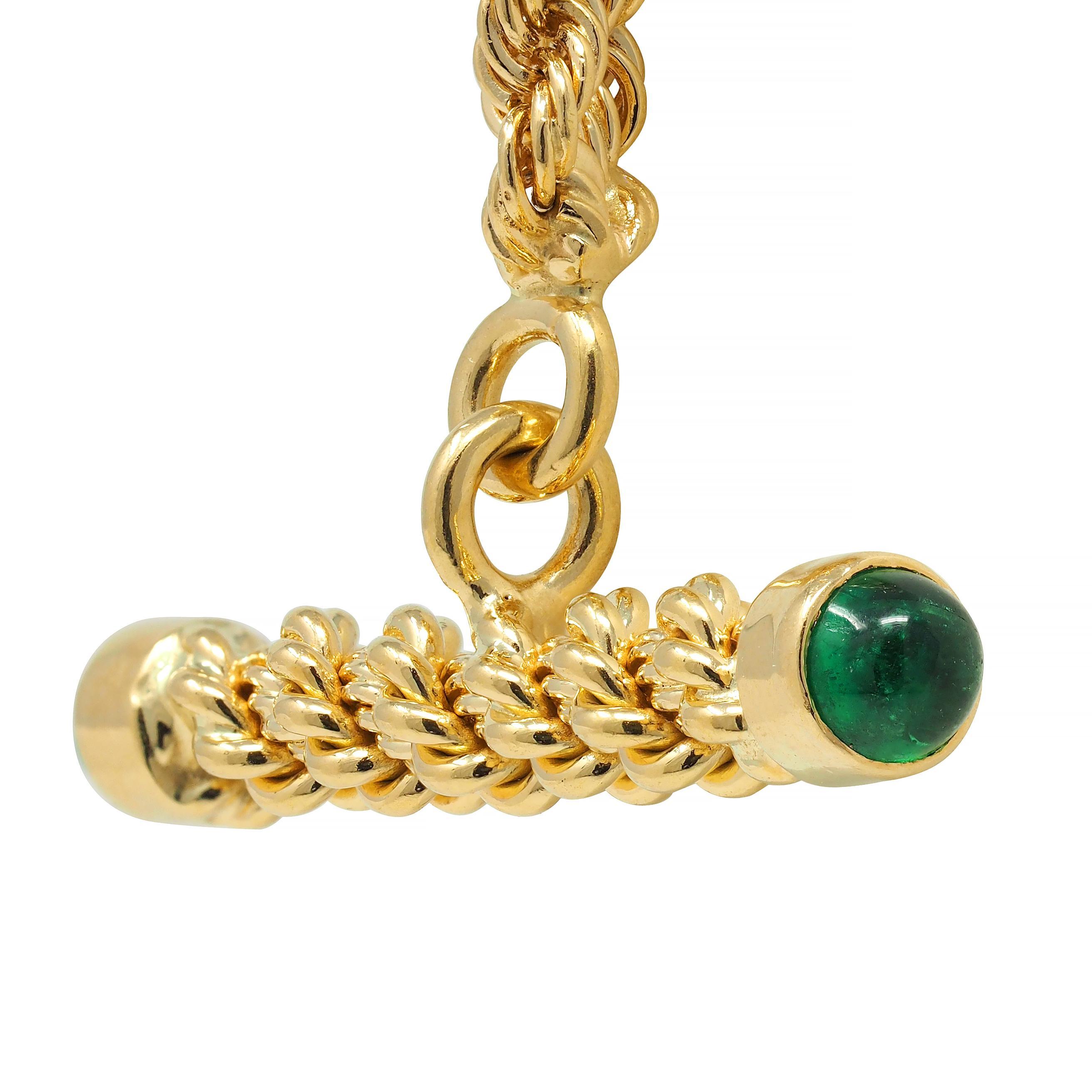 Schlumberger Tiffany & Co. Smaragd 18 Karat Gold gedrehte Seil Vintage Halskette mit Smaragd im Angebot 3
