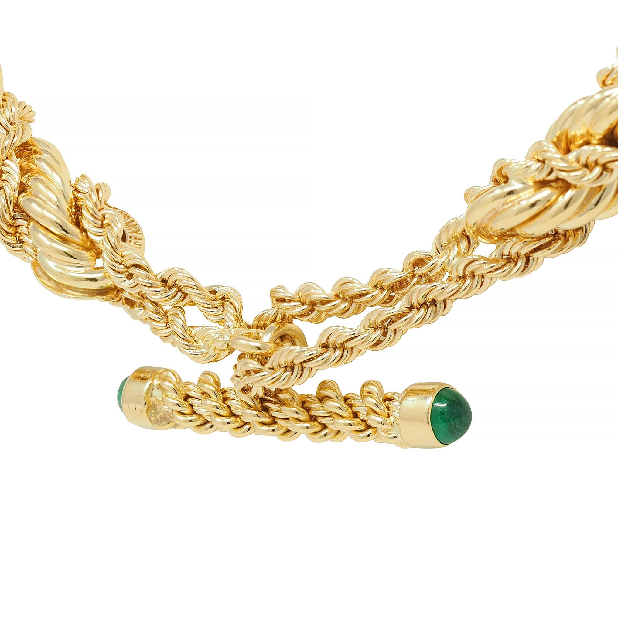 Schlumberger Tiffany & Co. Emerald 18 Karat Gold Twisted Rope Vintage Necklace For Sale 4