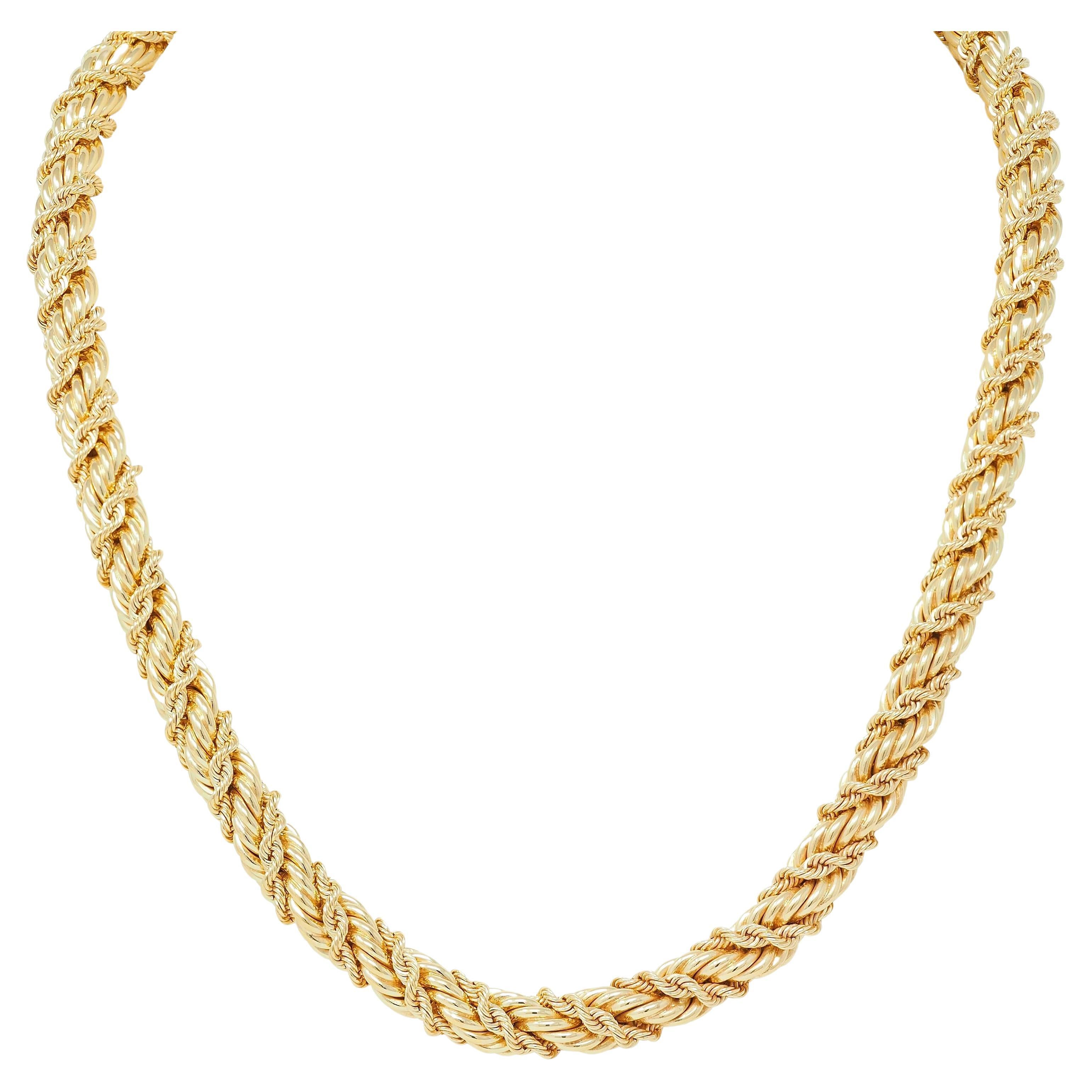 Schlumberger Tiffany & Co. Emerald 18 Karat Gold Twisted Rope Vintage Necklace For Sale