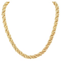 Schlumberger Tiffany & Co. Smaragd 18 Karat Gold gedrehte Seil Vintage Halskette mit Smaragd