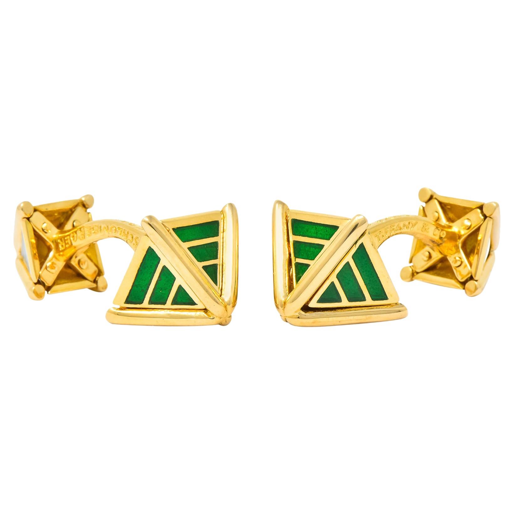 Schlumberger Tiffany & Co. Enamel 18 Karat Gold French Men's Cufflinks