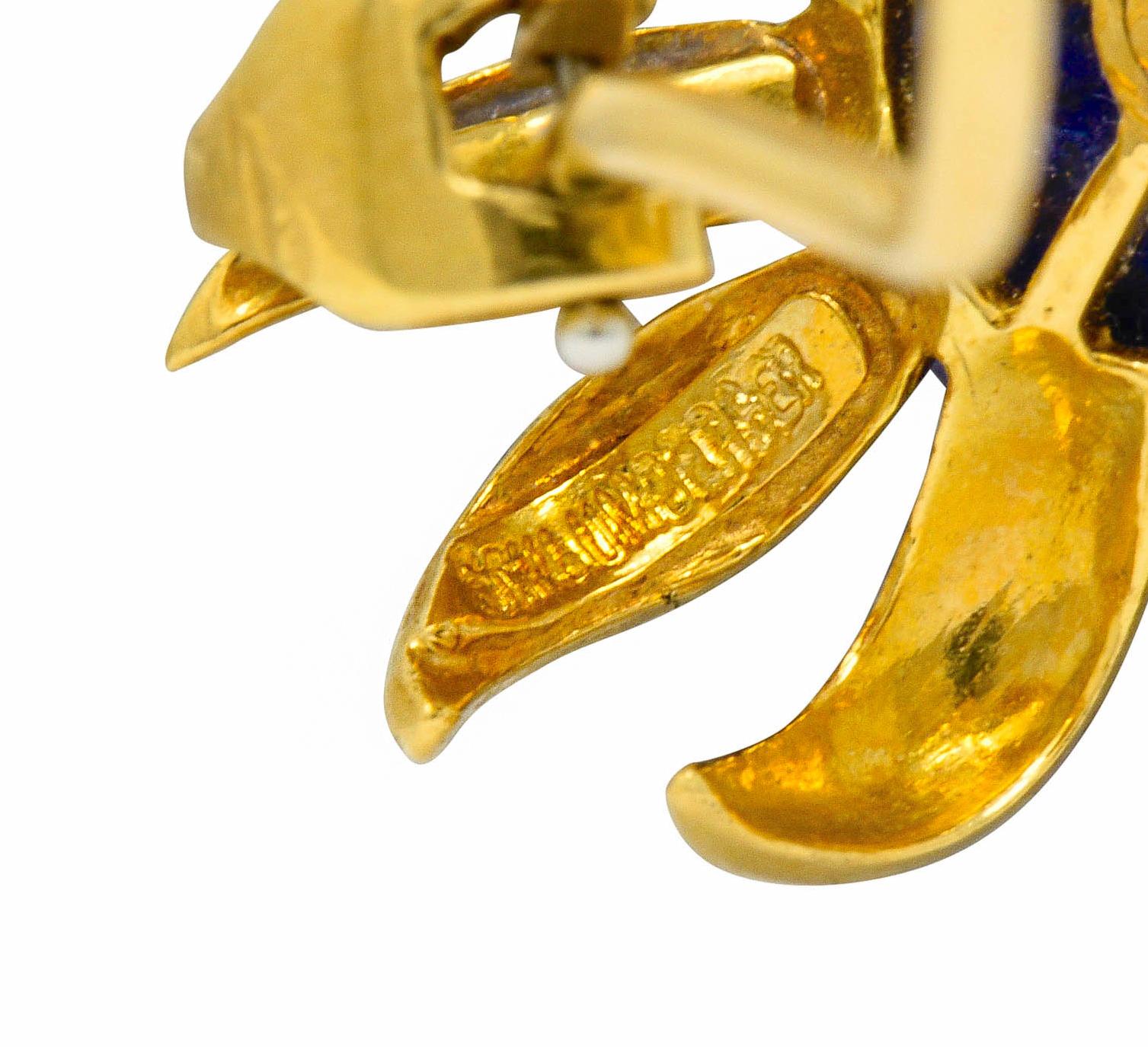 Schlumberger Tiffany & Co. Lapis Diamond 18 Karat Gold Floral Ear-Clip Earrings 1