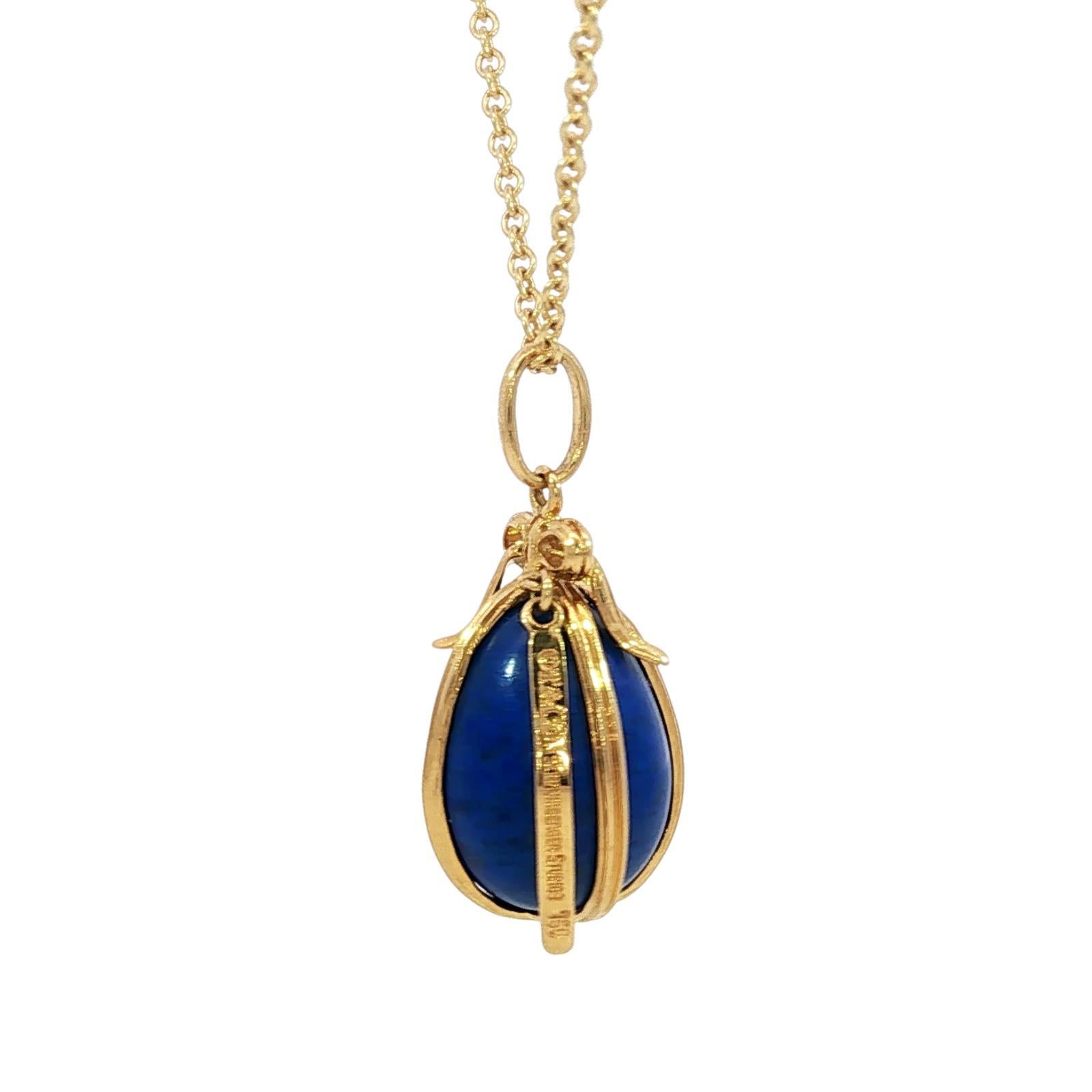 Schlumberger Tiffany & Co. Collier pendentif oeuf en lapis-lazuli or jaune 18K en vente 4