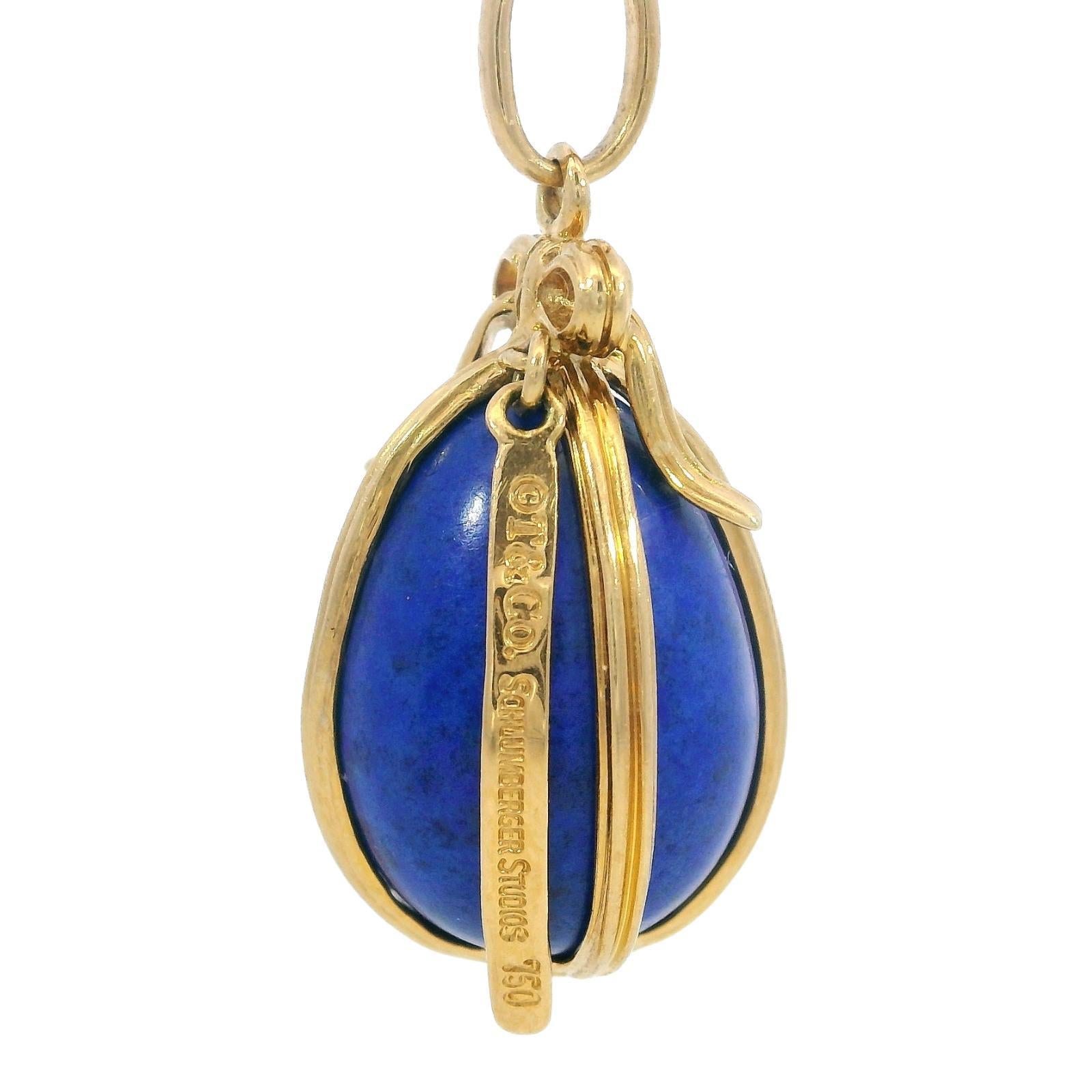 Schlumberger Tiffany & Co. Collier pendentif oeuf en lapis-lazuli or jaune 18K en vente 5