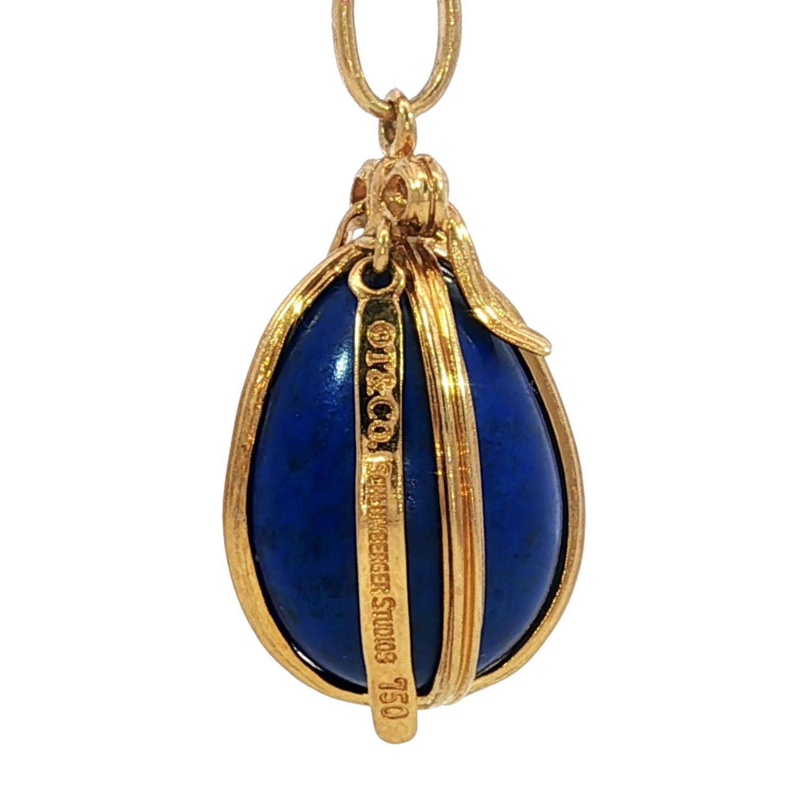 Schlumberger Tiffany & Co. Collier pendentif oeuf en lapis-lazuli or jaune 18K en vente 6