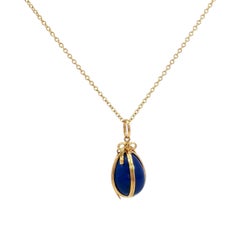 Schlumberger Tiffany & Co. Lapis Lazuli Egg Pendant Necklace 18K Yellow Gold