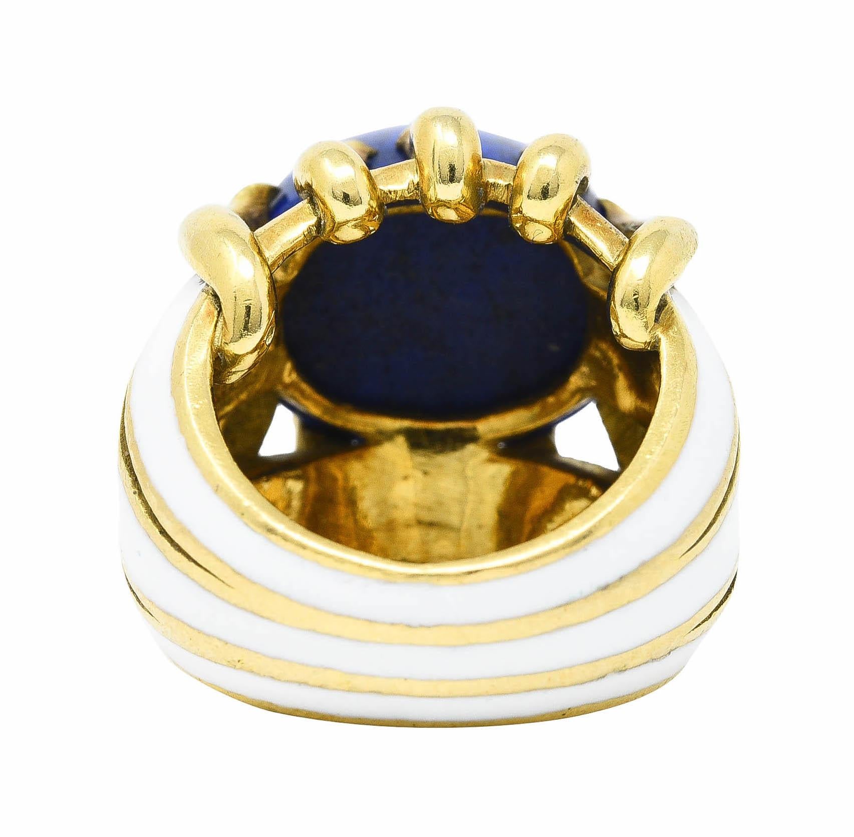 Contemporary Schlumberger Tiffany & Co. Lapis Lazuli Enamel 18 Karat Gold Statement Ring
