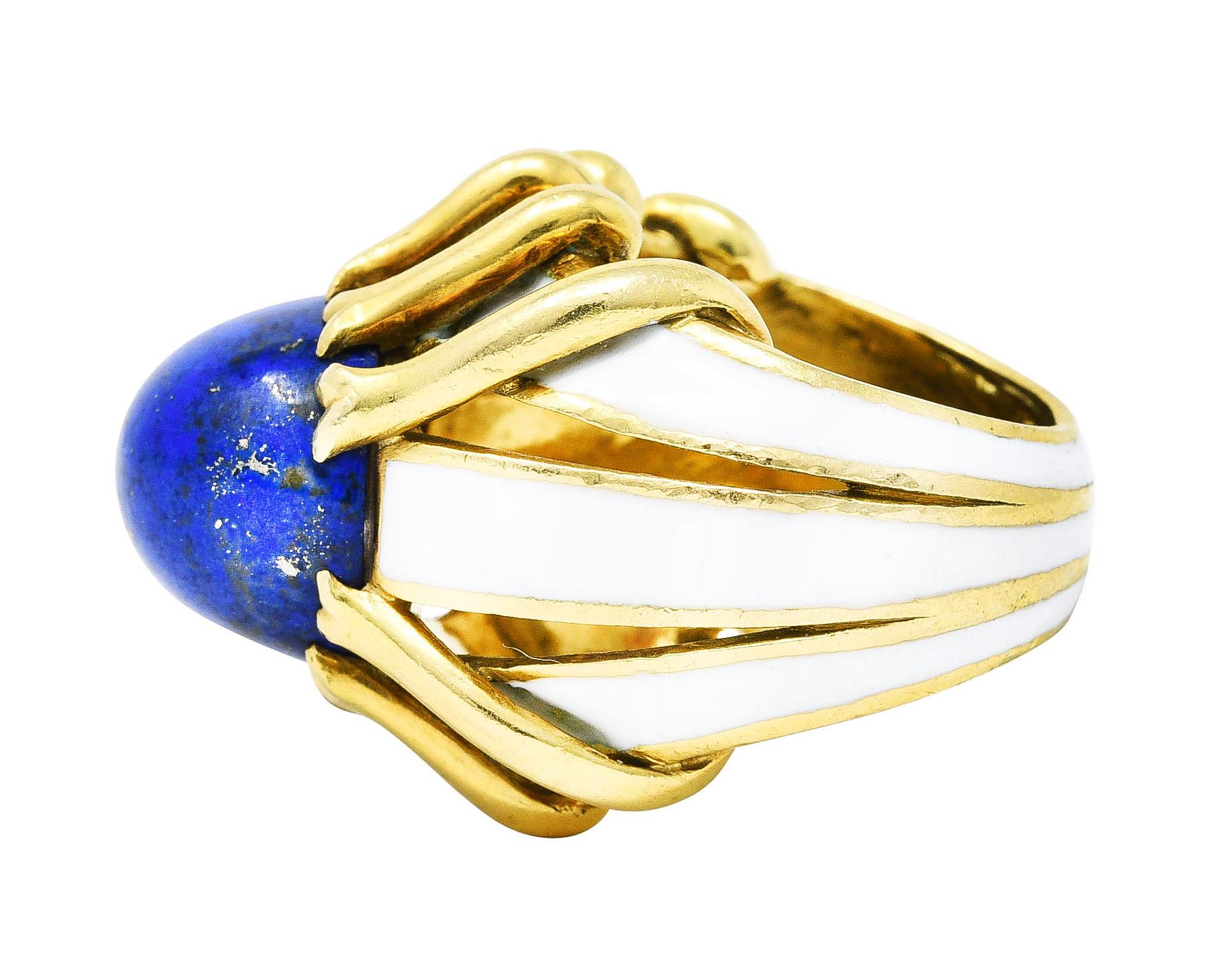 Cabochon Schlumberger Tiffany & Co. Lapis Lazuli Enamel 18 Karat Gold Statement Ring