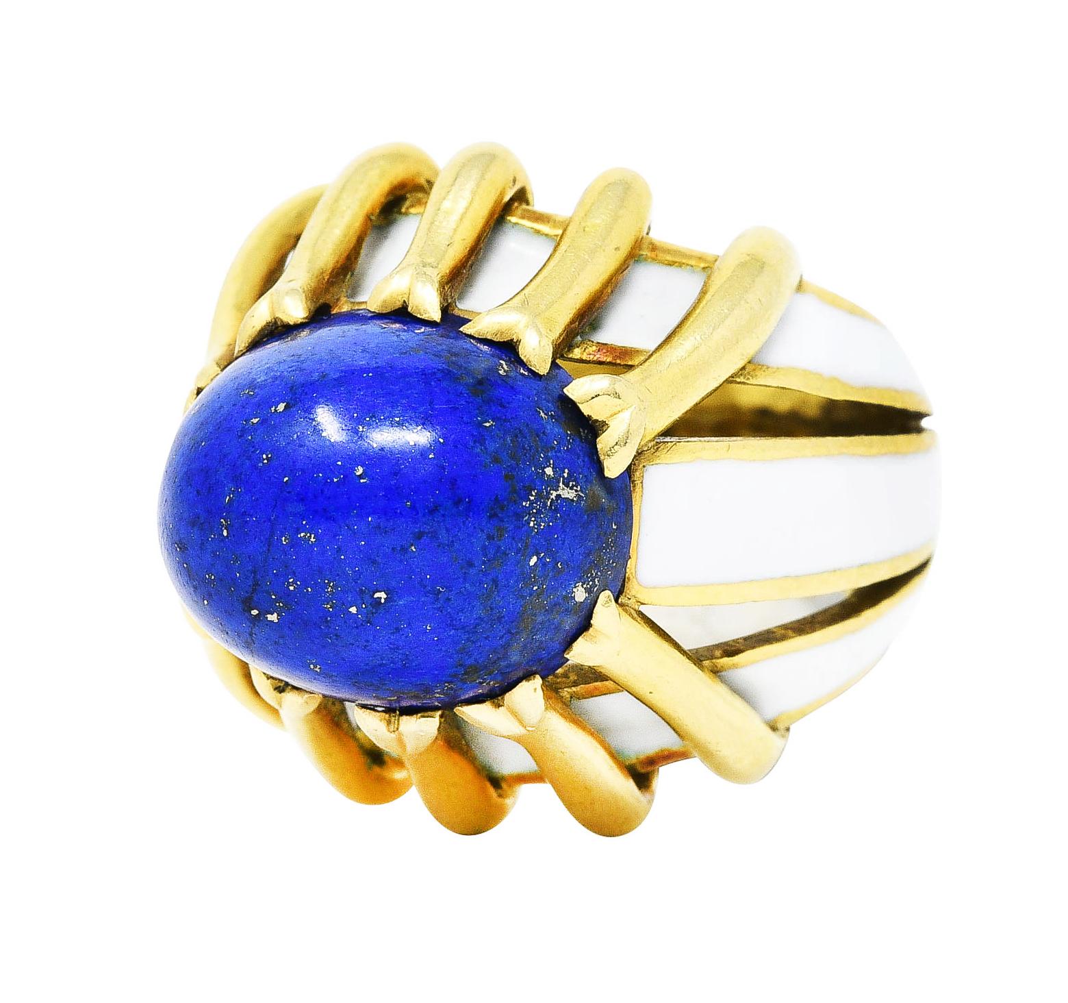 Schlumberger Tiffany & Co. Lapis Lazuli Enamel 18 Karat Gold Statement Ring In Excellent Condition In Philadelphia, PA