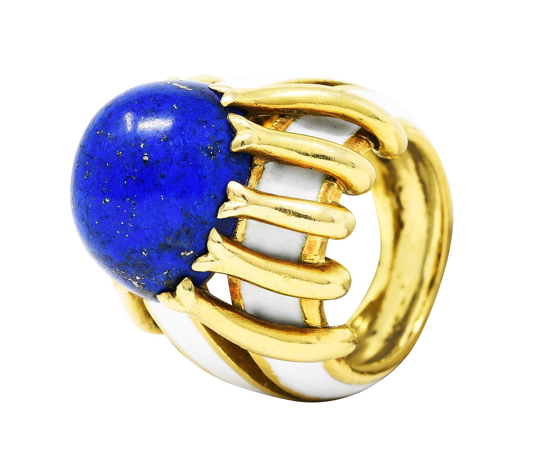 Schlumberger Tiffany & Co. Lapis Lazuli Enamel 18 Karat Gold Statement Ring 1