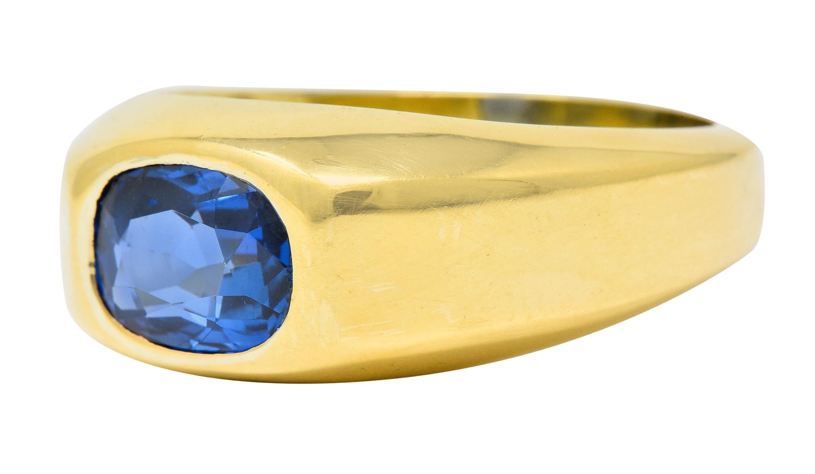 Schlumberger Tiffany & Co. No Heat Ceylon Sapphire 18 Karat Gold Unisex Ring In Excellent Condition In Philadelphia, PA