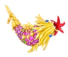 Schlumberger Tiffany & Co. Pink Sapphire Demantoid 18 Karat Dolphin Fish Brooch