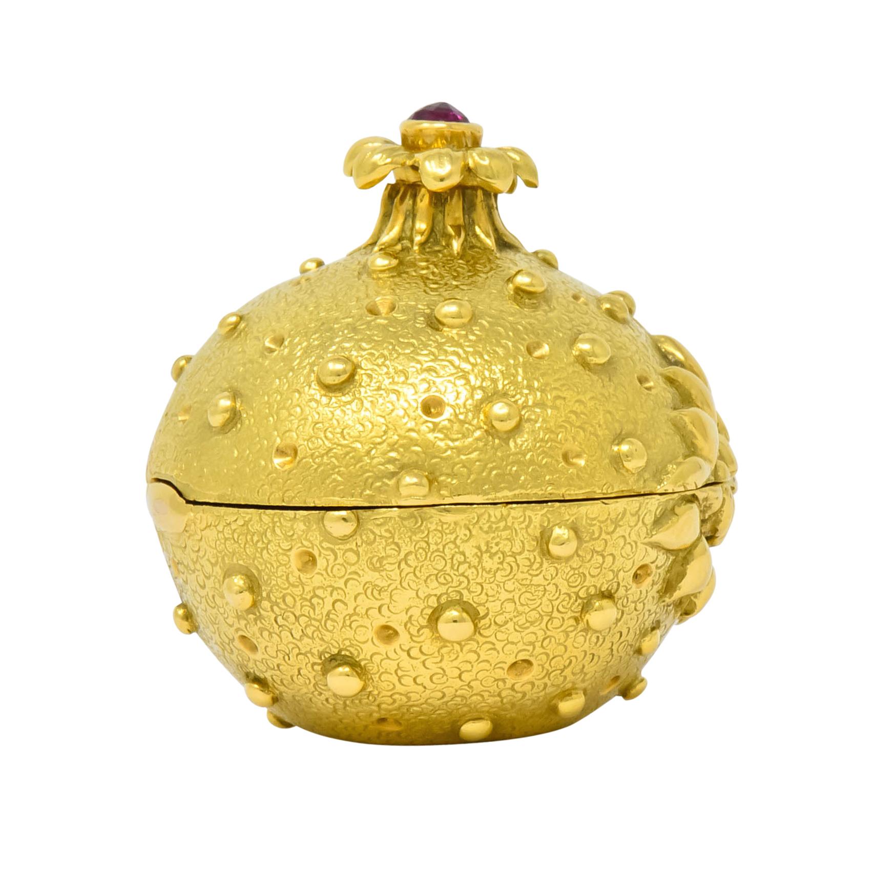 Rose Cut Schlumberger Tiffany & Co. Ruby 18 Karat Gold Pomegranate Pill Box, circa 1960