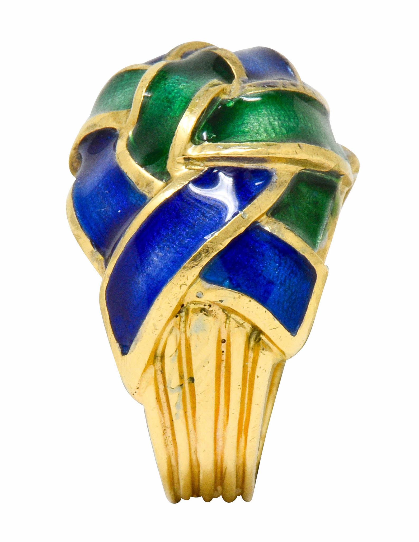 Schlumberger Tiffany & Co. Vintage Enamel 18 Karat Gold Woven Knot Ring 3