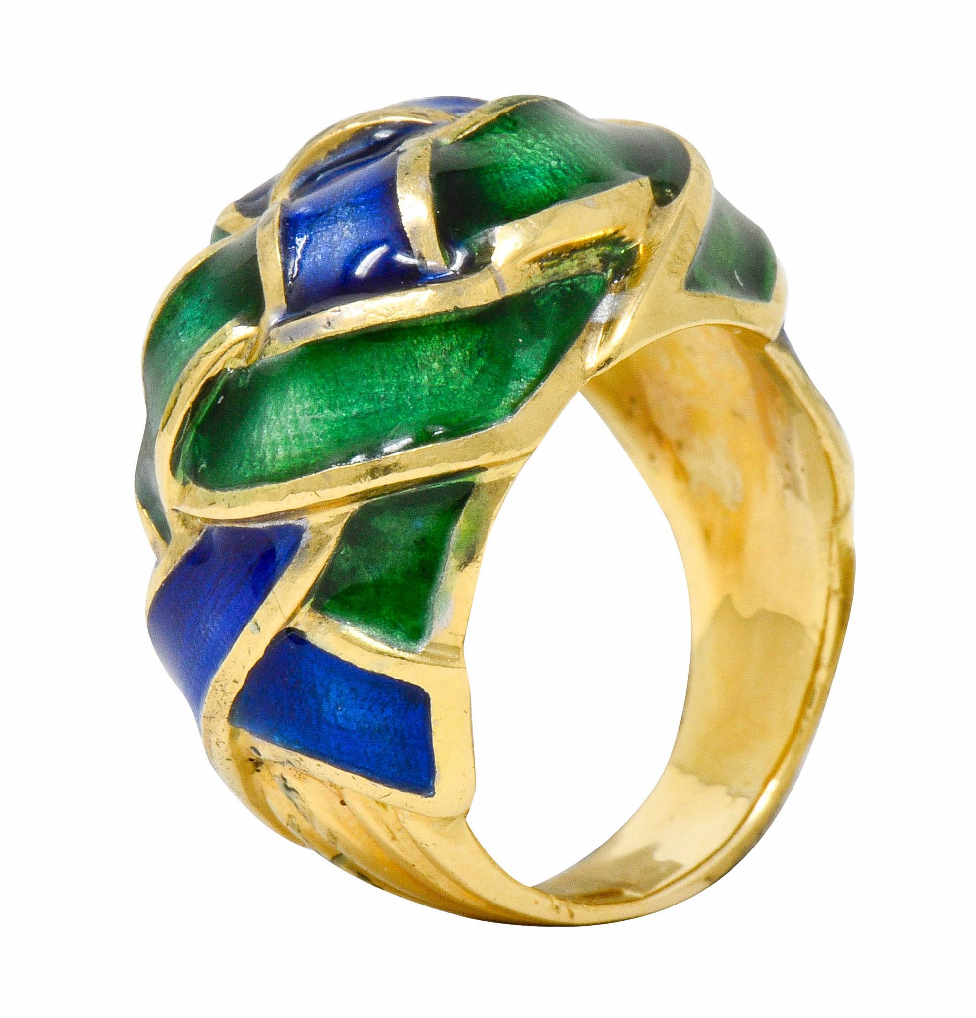 Schlumberger Tiffany & Co. Vintage Enamel 18 Karat Gold Woven Knot Ring 4
