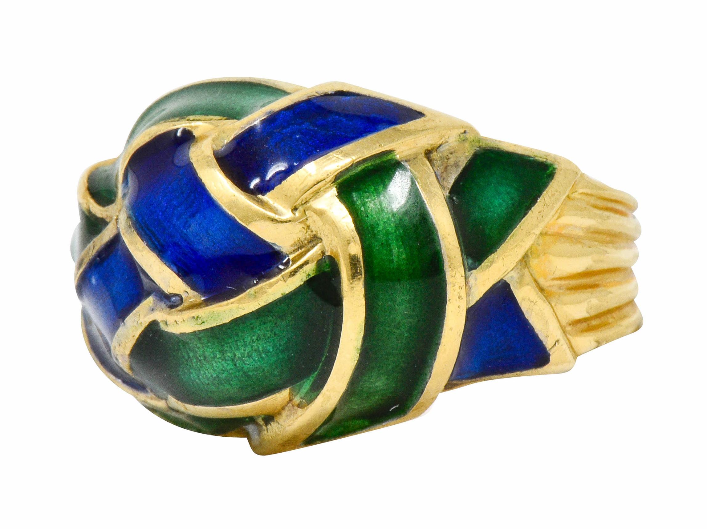 Contemporary Schlumberger Tiffany & Co. Vintage Enamel 18 Karat Gold Woven Knot Ring