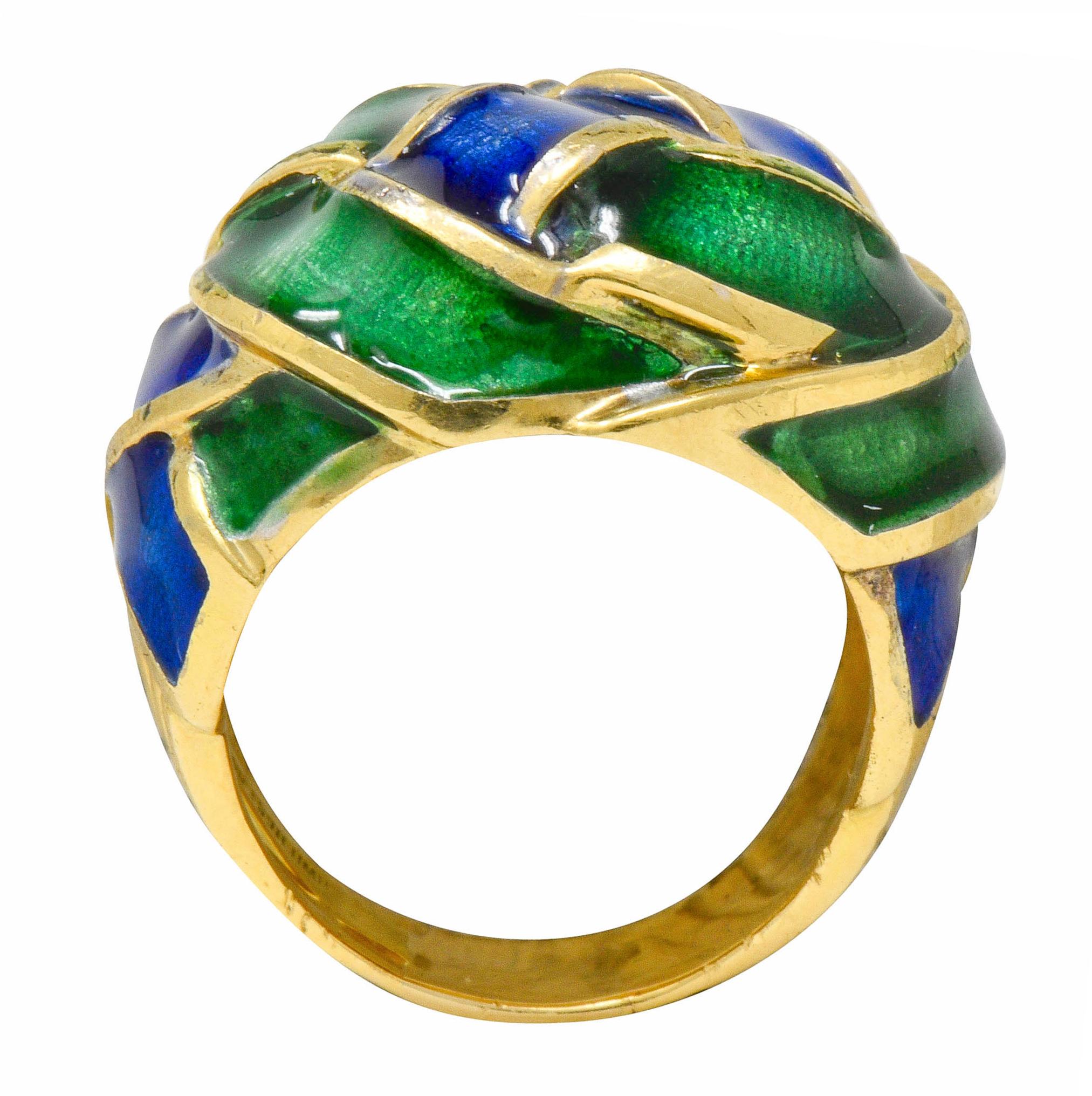 Women's or Men's Schlumberger Tiffany & Co. Vintage Enamel 18 Karat Gold Woven Knot Ring