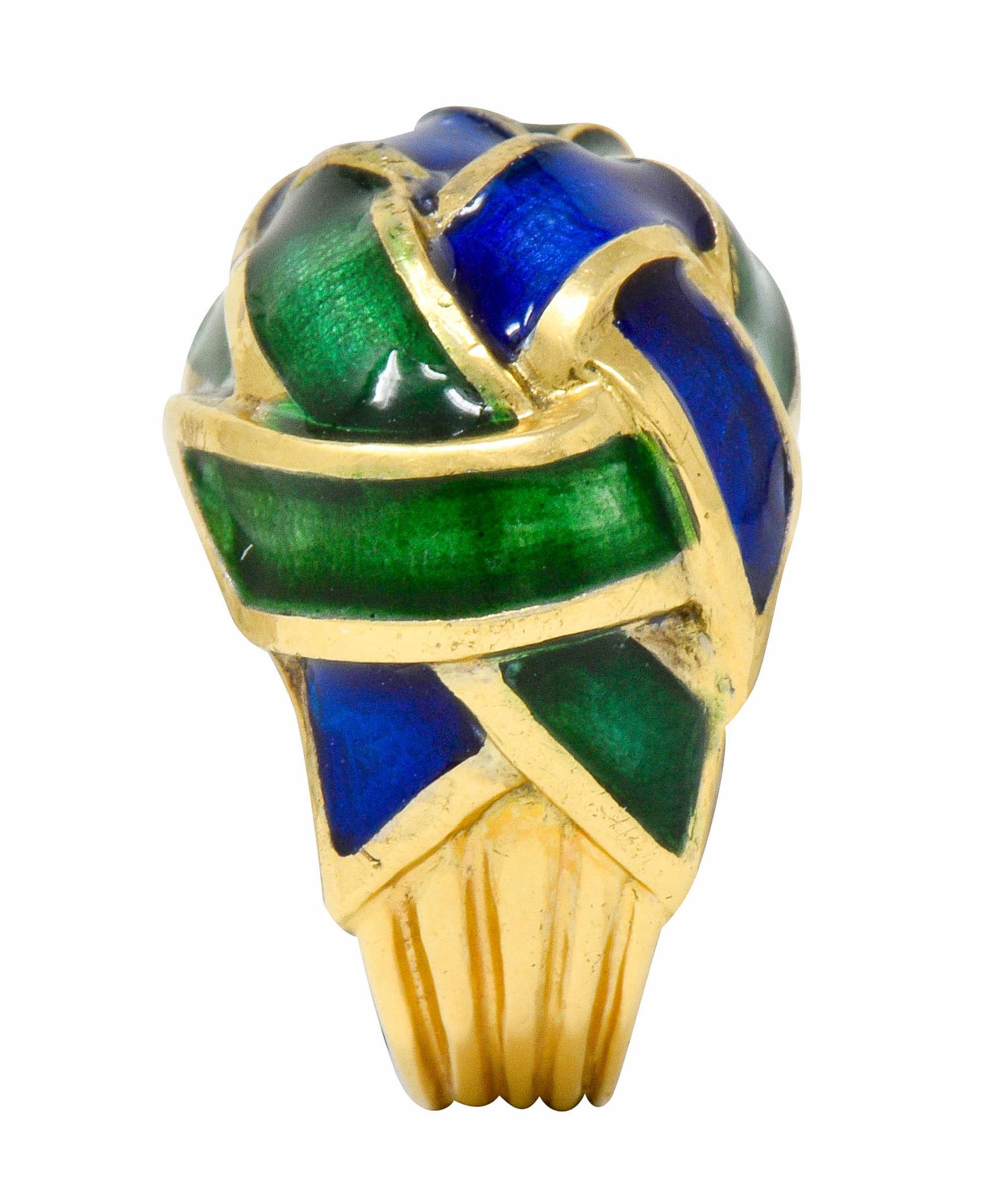 Schlumberger Tiffany & Co. Vintage Enamel 18 Karat Gold Woven Knot Ring 1