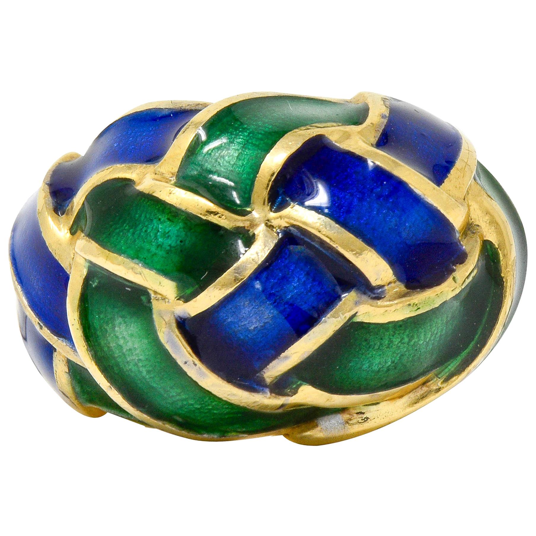 Schlumberger Tiffany & Co. Vintage Enamel 18 Karat Gold Woven Knot Ring