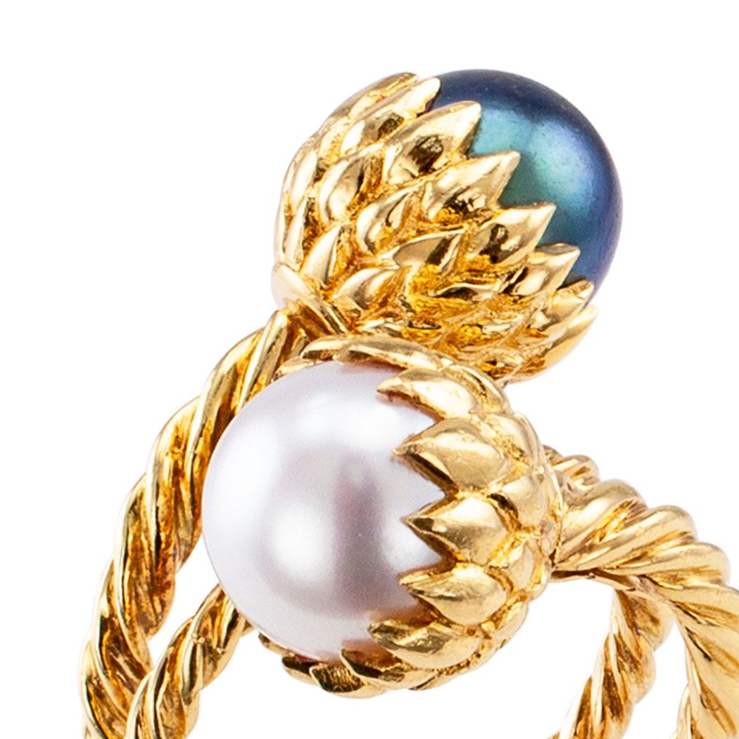 Modern Schlumberger Tiffany & Co. Black White Pearl Ring