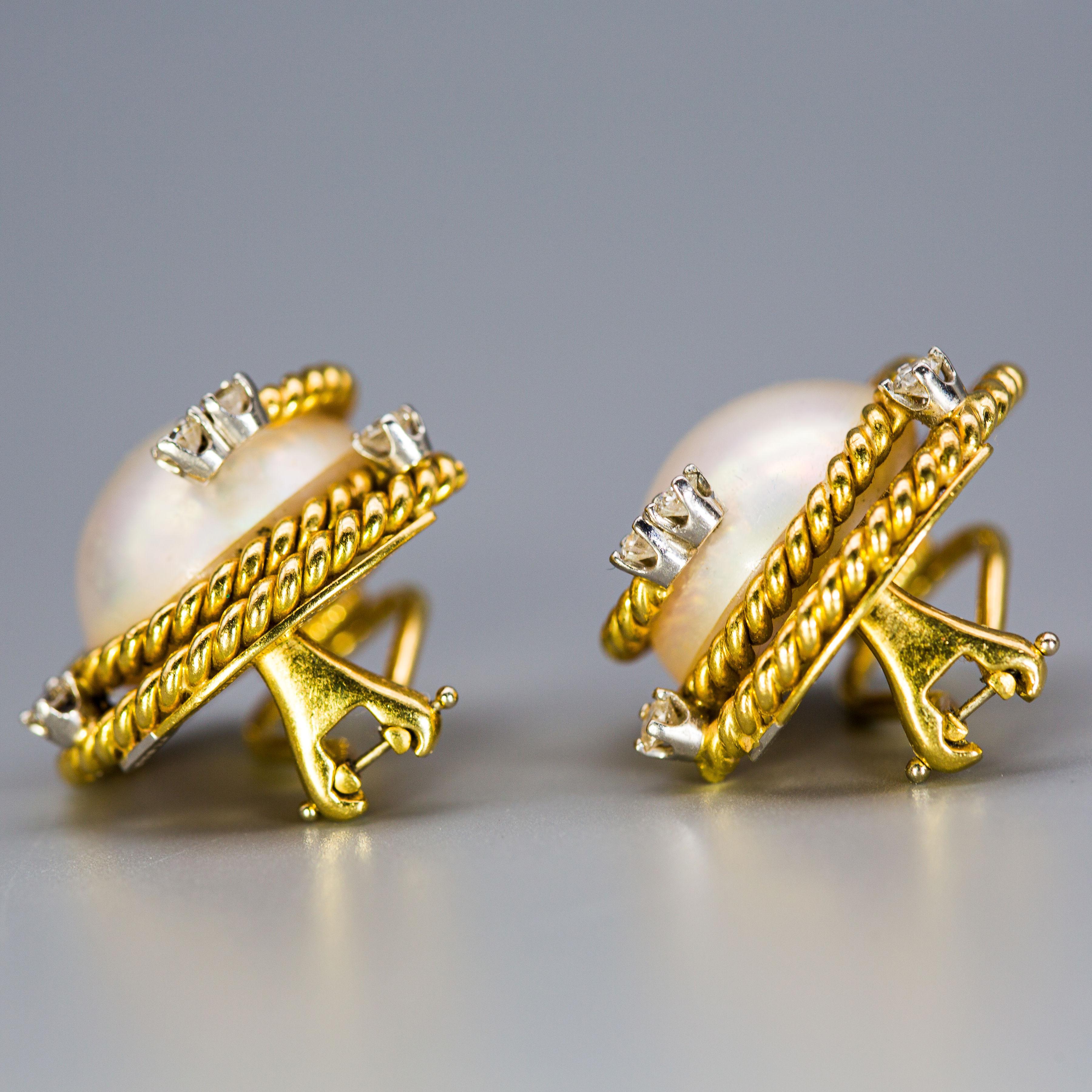 Schlumberger Tiffany&Co. 18k & Platinum Pearl & Diamond Clip On Earrings For Sale 1