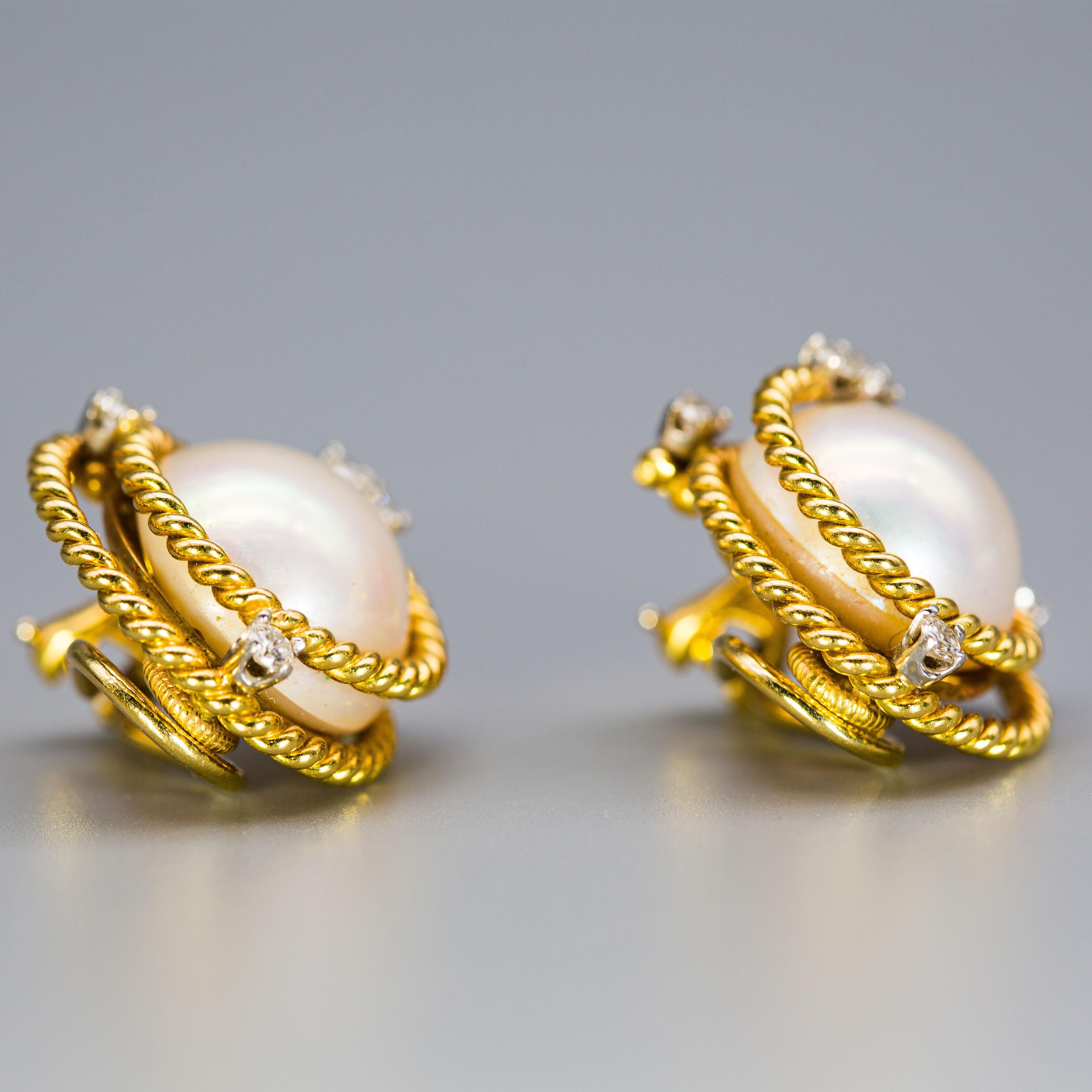 Schlumberger Tiffany&Co. 18k & Platinum Pearl & Diamond Clip On Earrings For Sale 2