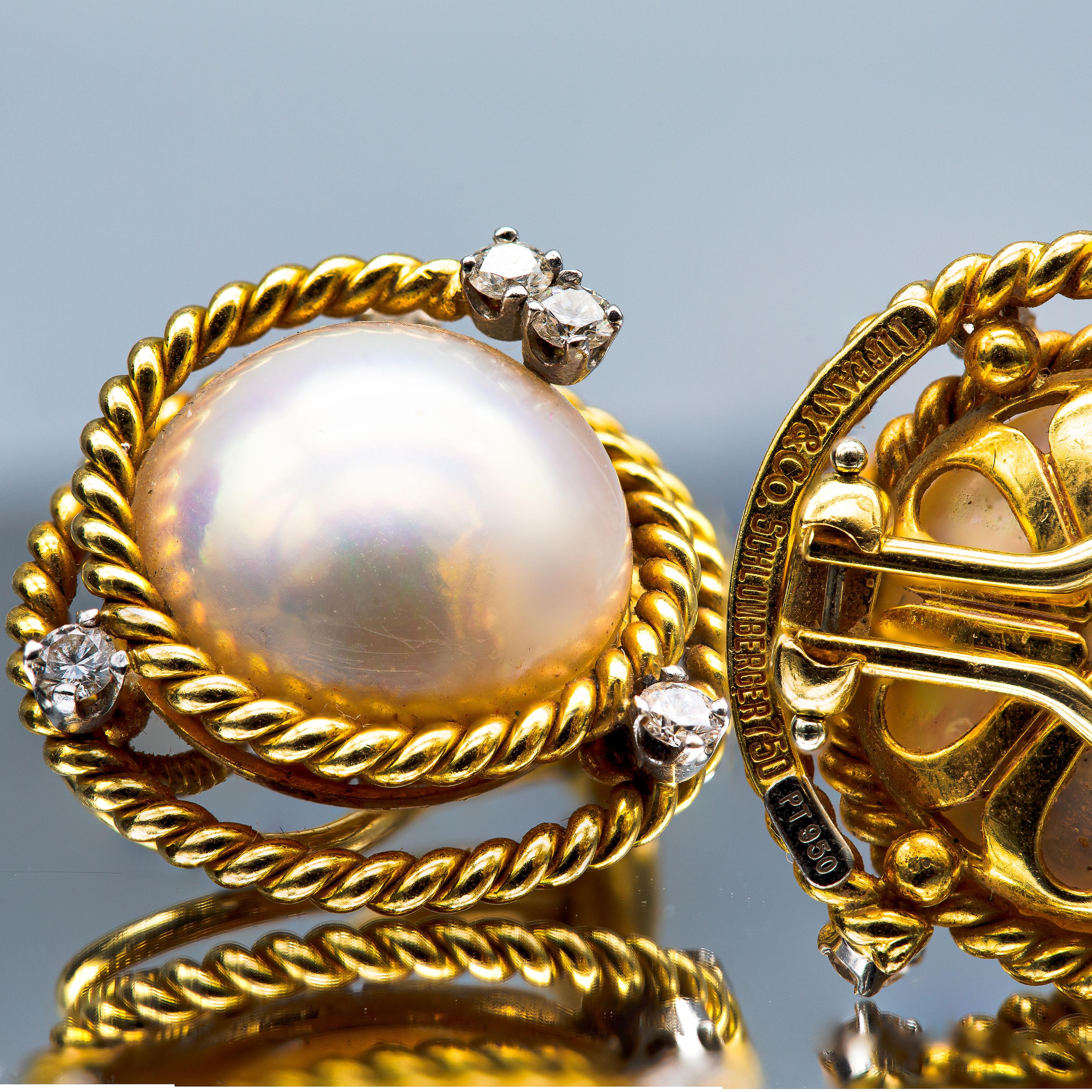 Schlumberger Tiffany&Co. 18k & Platinum Pearl & Diamond Clip On Earrings For Sale 4