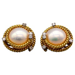 Schlumberger Tiffany&Co. 18k & Platin Perle & Diamant Clip-On-Ohrringe