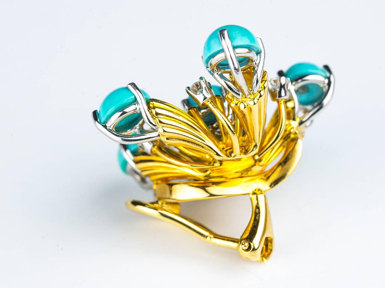 Schlumberger Turquoise and Diamond Earclips In Excellent Condition In San Antonio, TX