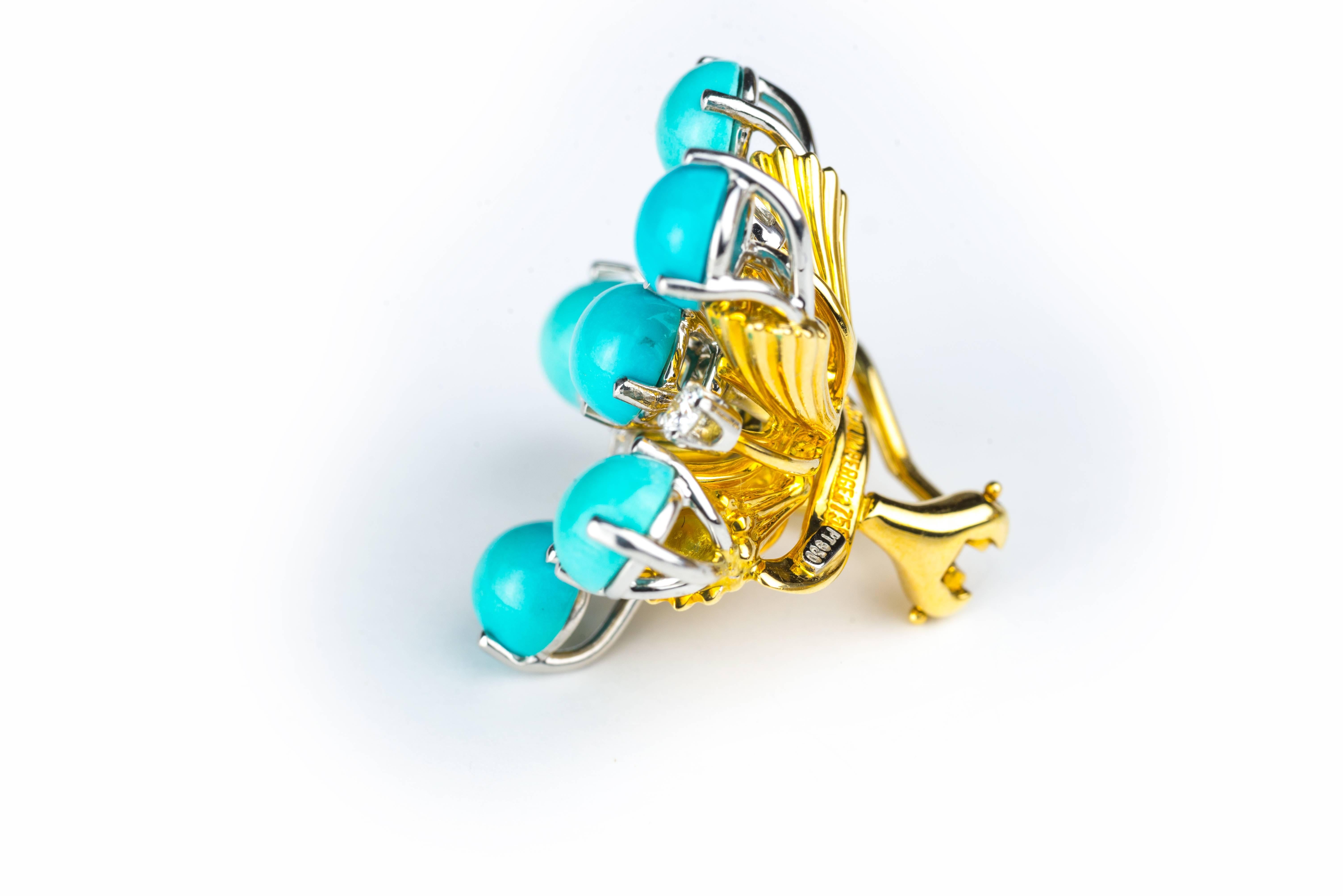 Women's Schlumberger Turquoise and Diamond Earclips