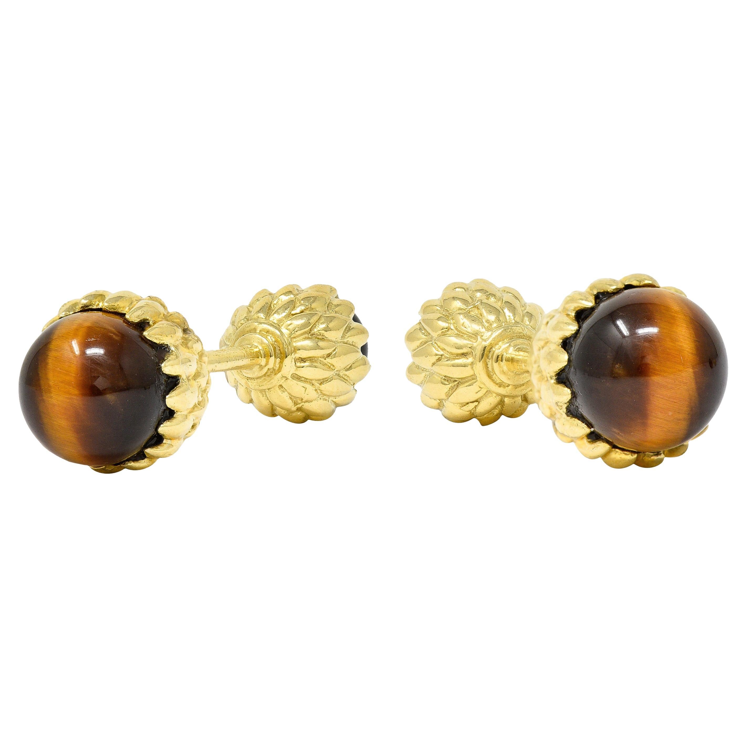 Schlumbreger Tiffany & Co. Acorn Tiger's Eye 18 Karat Gold Vintage Cufflinks