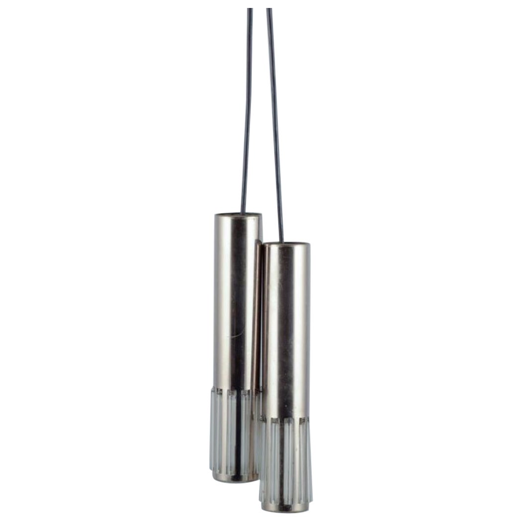 Schmahl & Schulz. Pair of ceiling pendants in stainless steel and acrylic glass