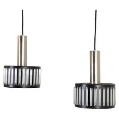 Mid-Century Black Banded Metal Pendant Lights with Decorative Glass Tube Design