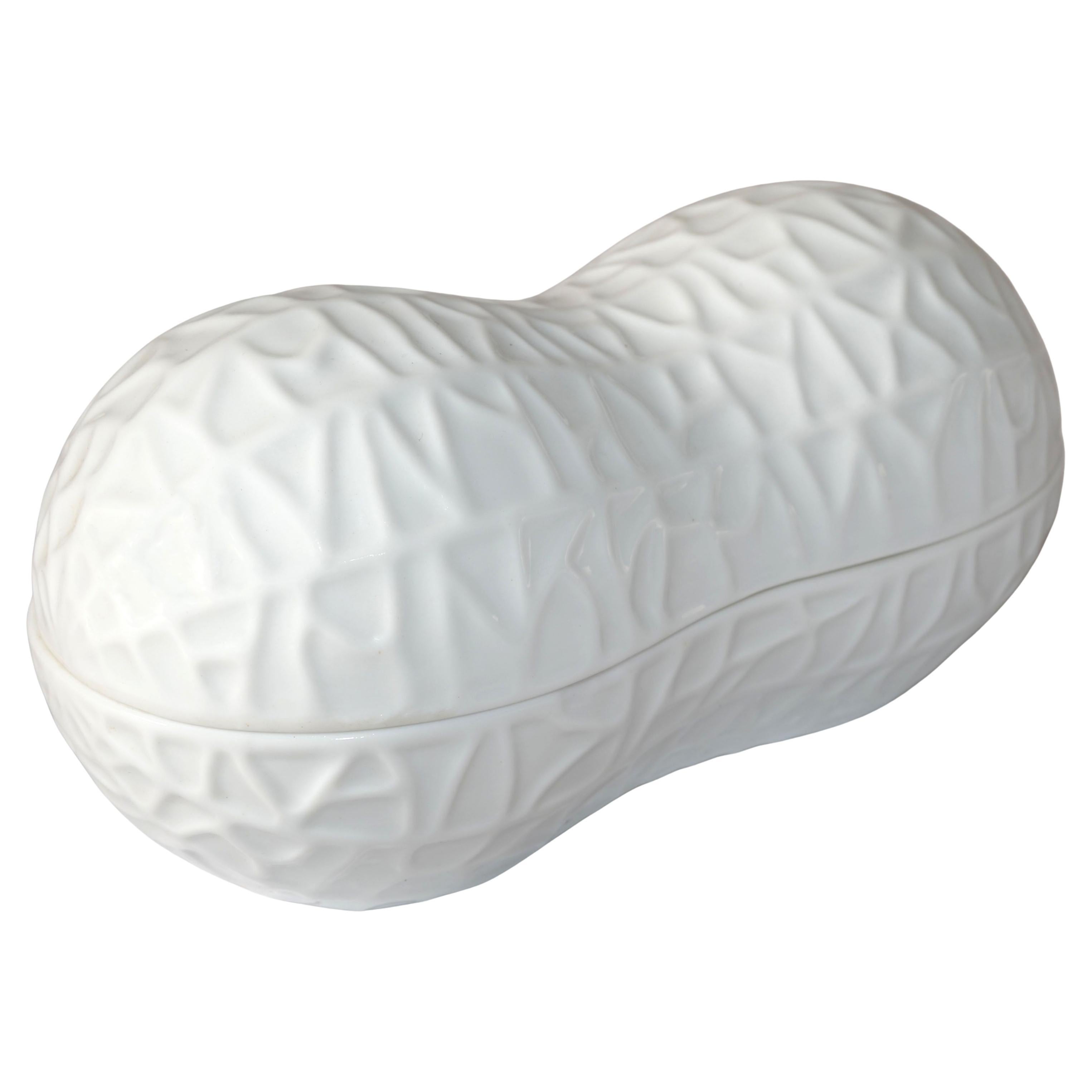Schmid Design White Ceramic Peanut Trinket Decorative Box, Keepsake, Jewelry Box