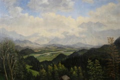 Pintura original de 1861 de un paisaje naturalista romántico tardío