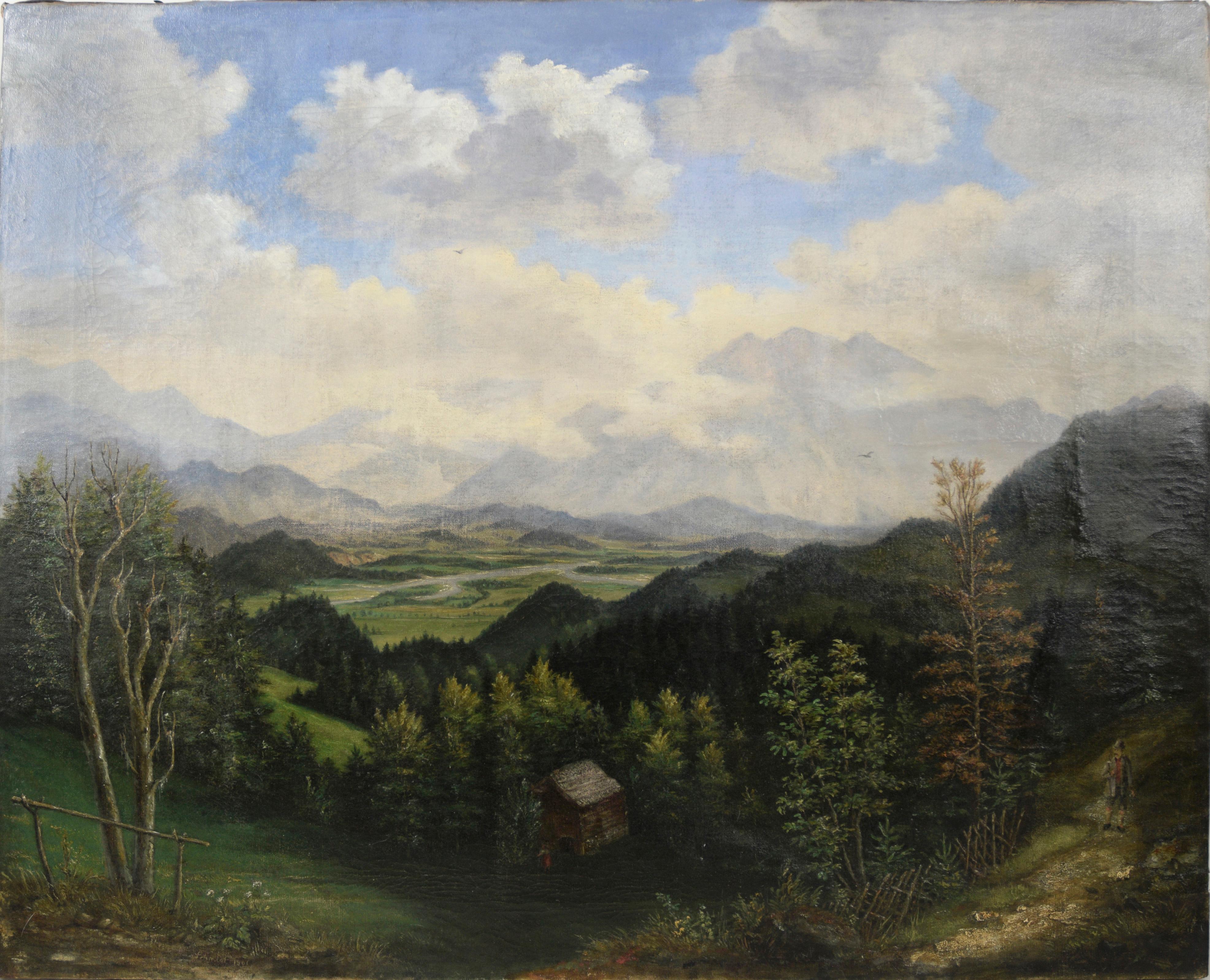 Original 1861 Spätromantisches Landschaftsgemälde des Naturalisten