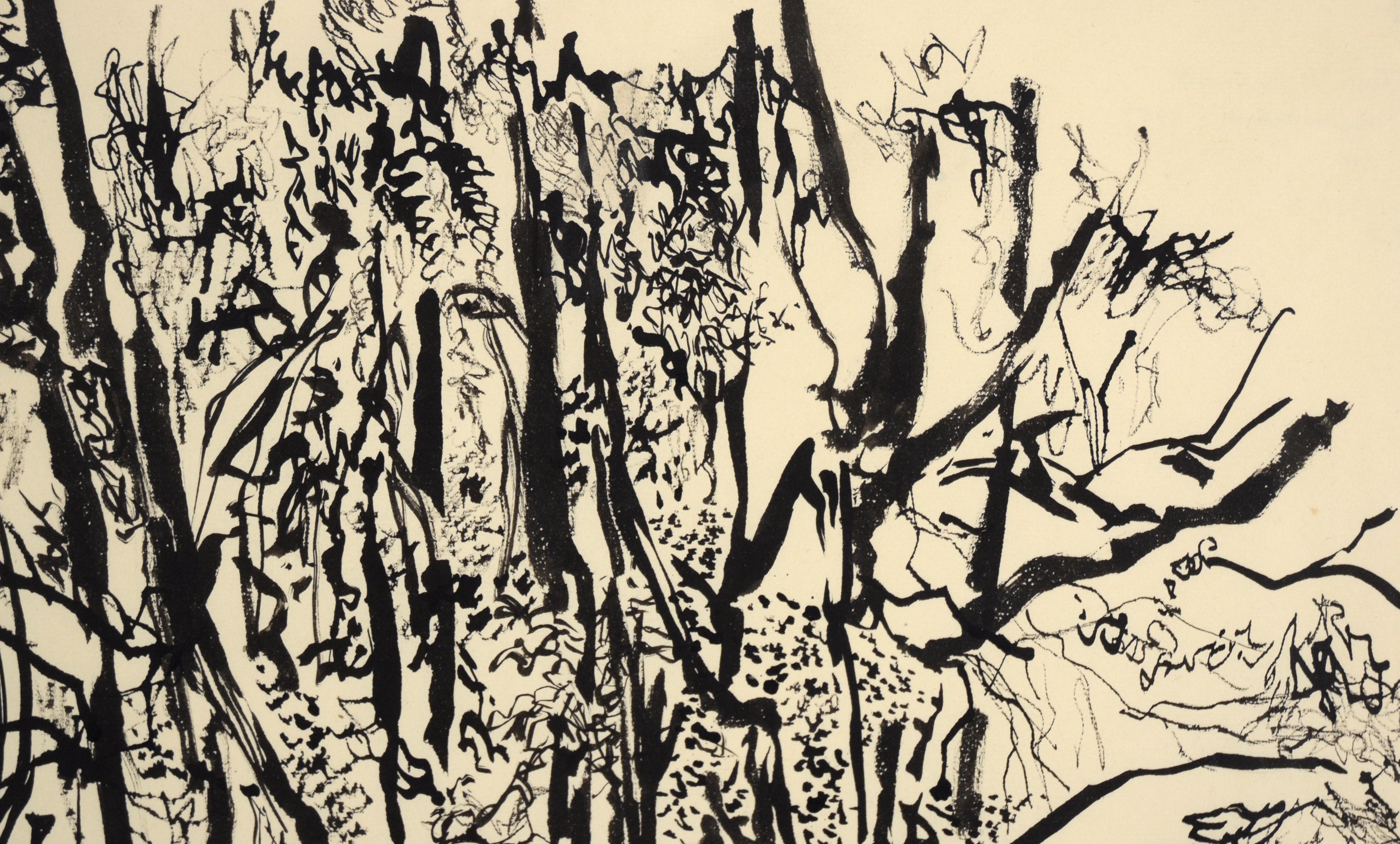 Paesaggio forestale in inchiostro Sumi su carta - Landscape Painting Beige di Schmidt