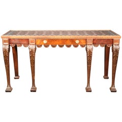 Schmieg and Kotzian Carved Walnut Eglomise Etched Glass Console Table Sideboard