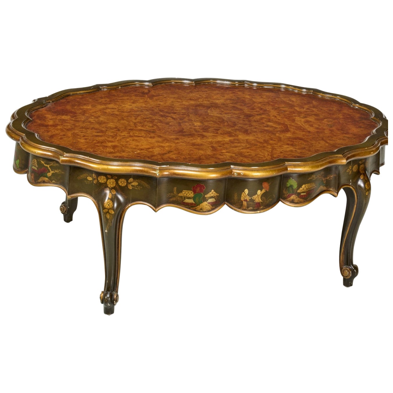 Schmieg & Kotzian Attributed Chinoiserie Lacquer Coffee Table with Burlwood Top