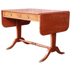 Schmieg & Kotzian Georgian Drop-Leaf Mahogany and Burl Wood Writing Desk