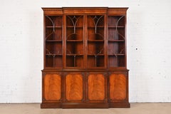 Schmieg & Kotzian Georgian Mahogany Breakfront Bookcase Cabinet, Circa 1940s