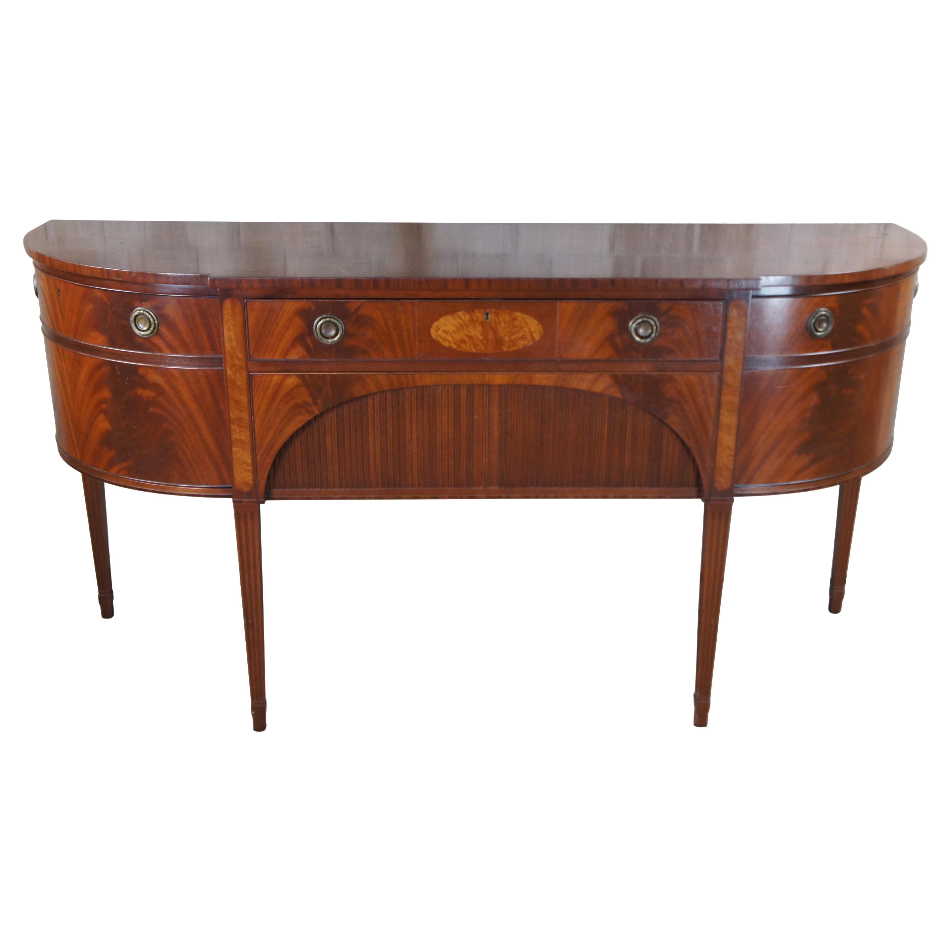 Schmieg & Kotzian Hepplewhite Style Demilune Flame Mahogany Buffet Sideboard 72" For Sale