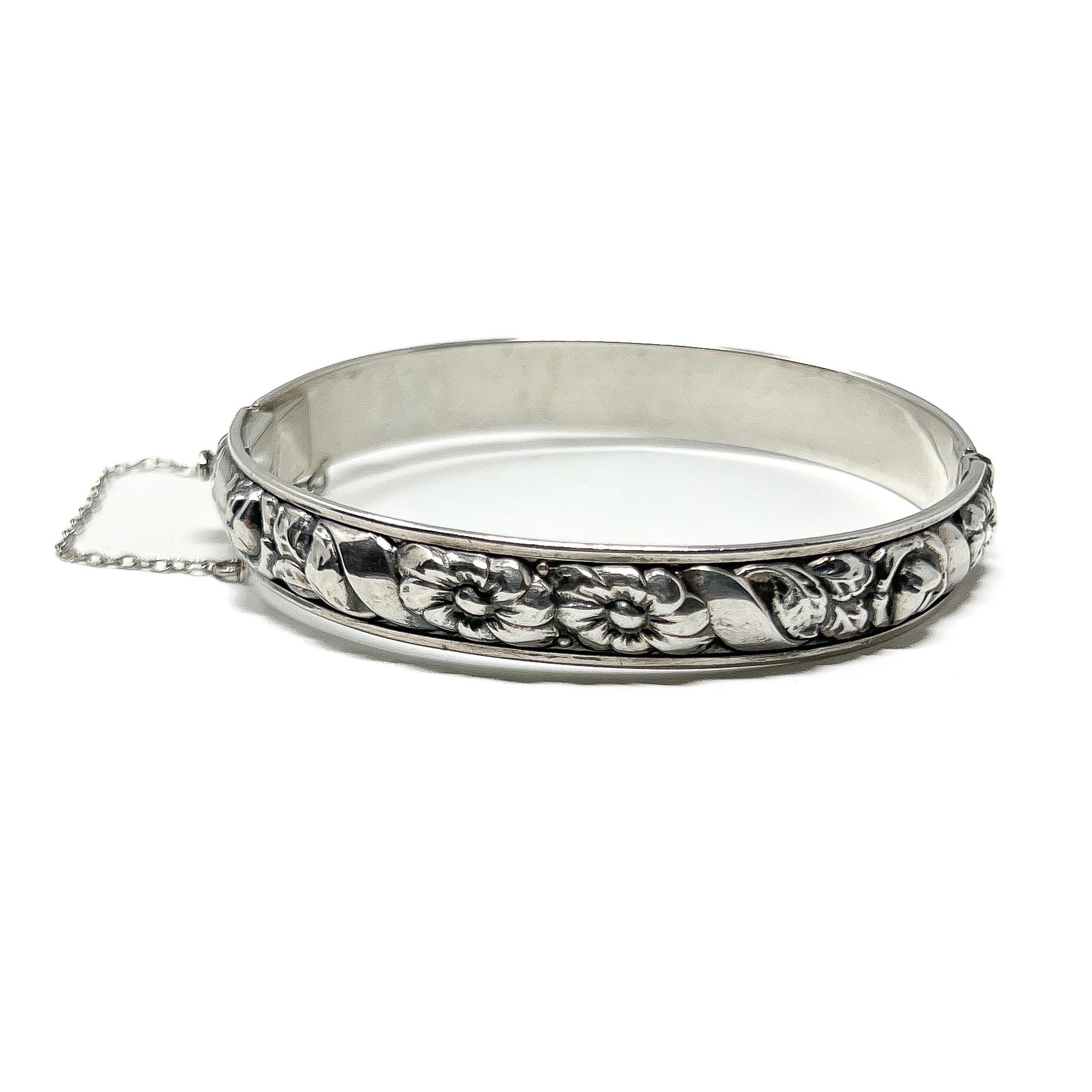 Bracciale floreale d'argento vintage di Schmit and Staub del 1930 in vendita 1
