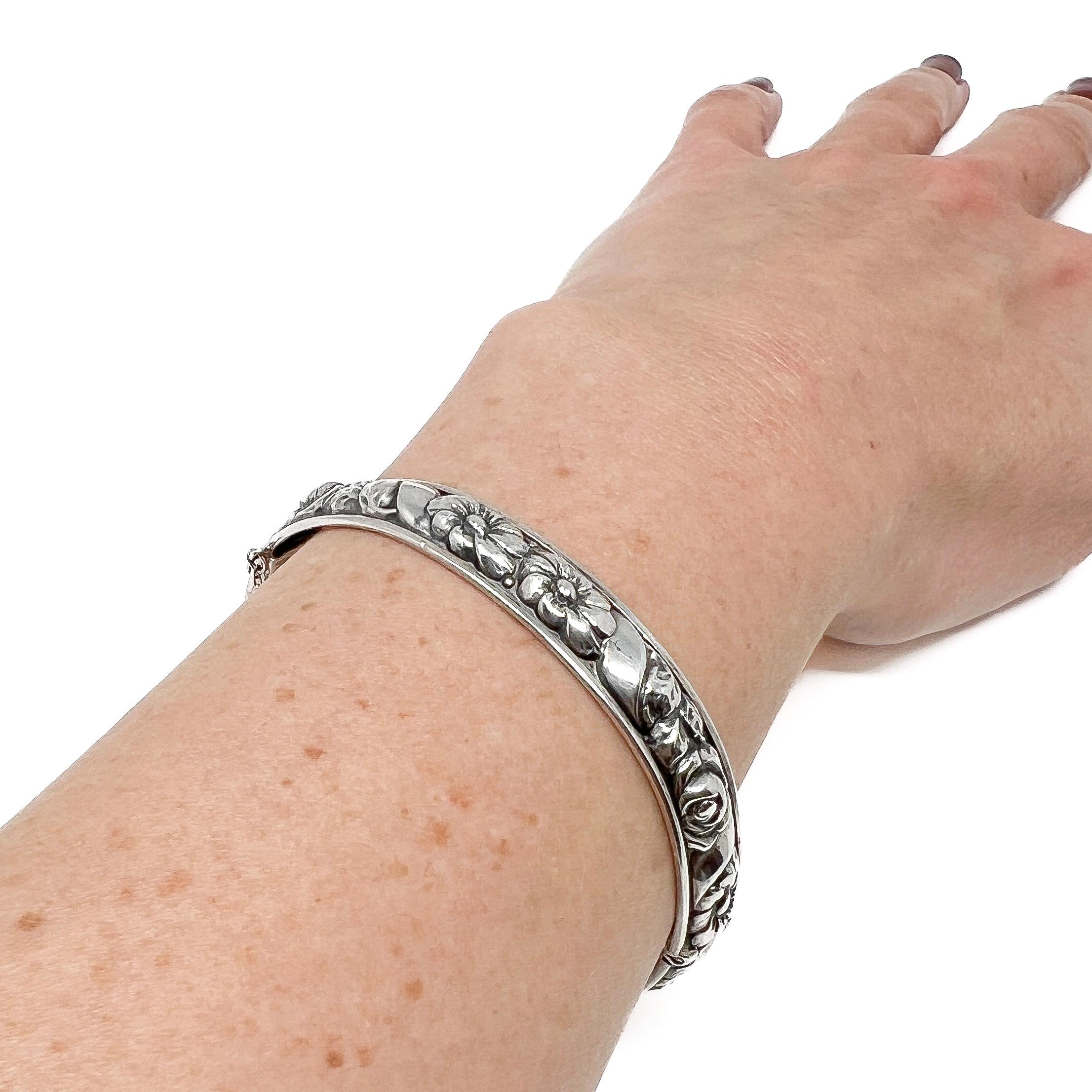 Bracciale floreale d'argento vintage di Schmit and Staub del 1930 in vendita 4