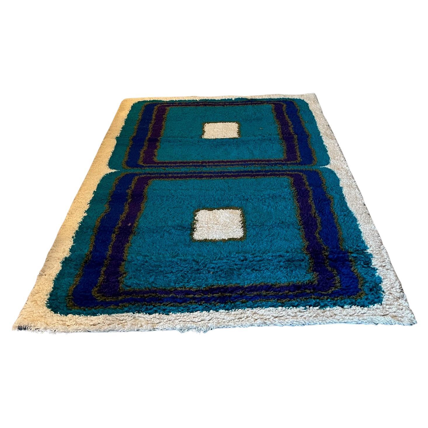 1960's EKSPORT WILTON UNUSED Mid Century Modern Danish Rya Rug Tapestry Wool